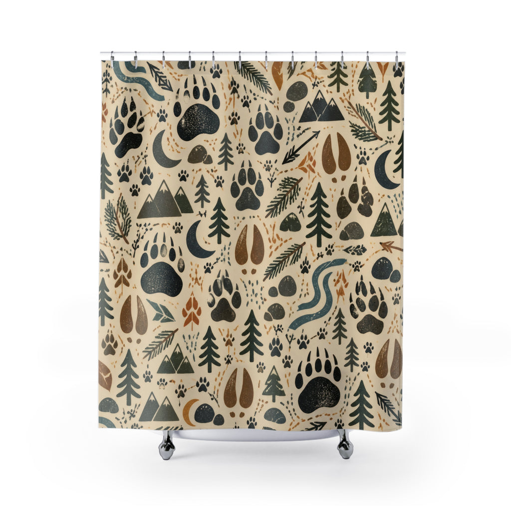 Forest Tracks Shower Curtain, Woodland Kids Bathroom Decor, Animal Track Bath Curtain, Boys Bathroom Decor, Cabin Style, Bath Decor