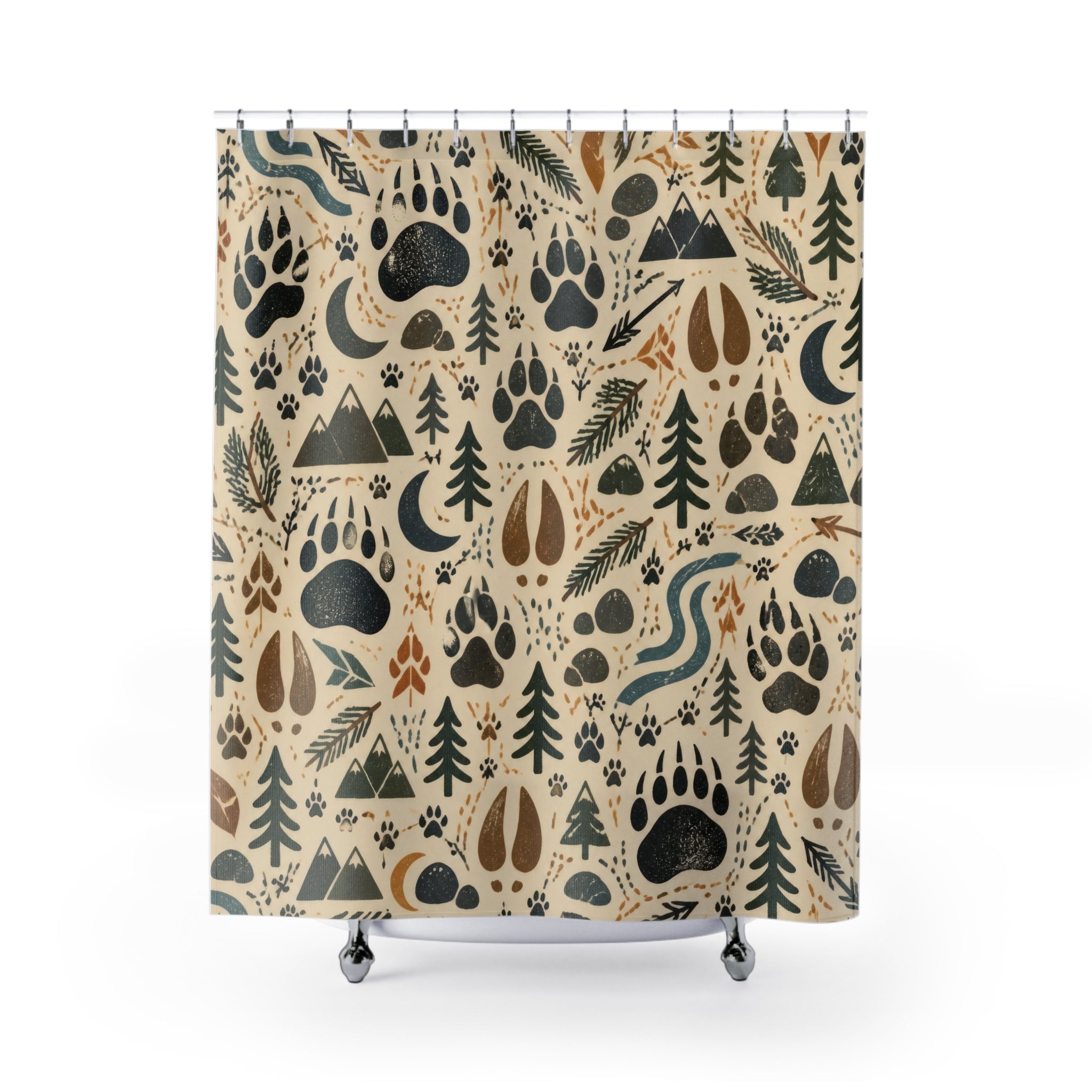 Forest Tracks Shower Curtain, Woodland Kids Bathroom Decor, Animal Track Bath Curtain, Boys Bathroom Decor, Cabin Style, Bath Decor