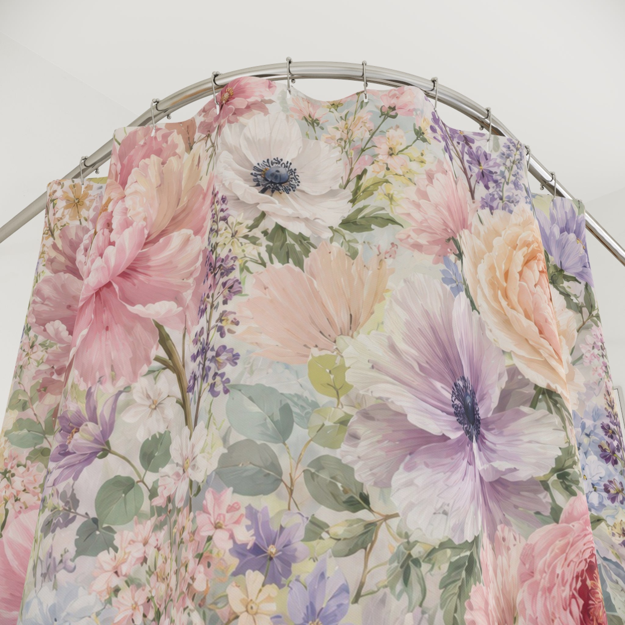 Pastel Floral Shower Curtain: Pink Blue Garden