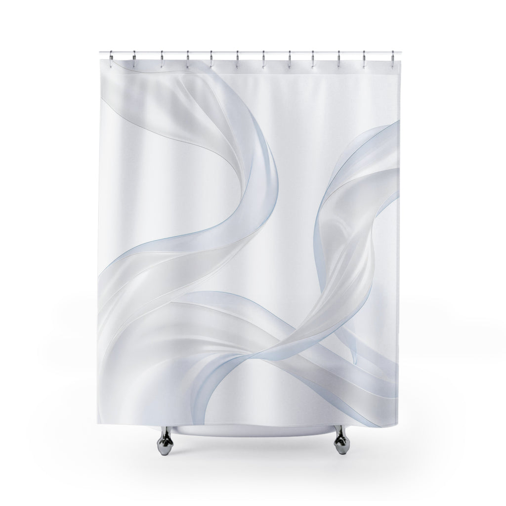 White Shower Curtain, Modern Abstract Bath Decor, Soft Ribbon Pattern, Minimal Guest Bathroom Decor, Spa Neutral White Style Decor