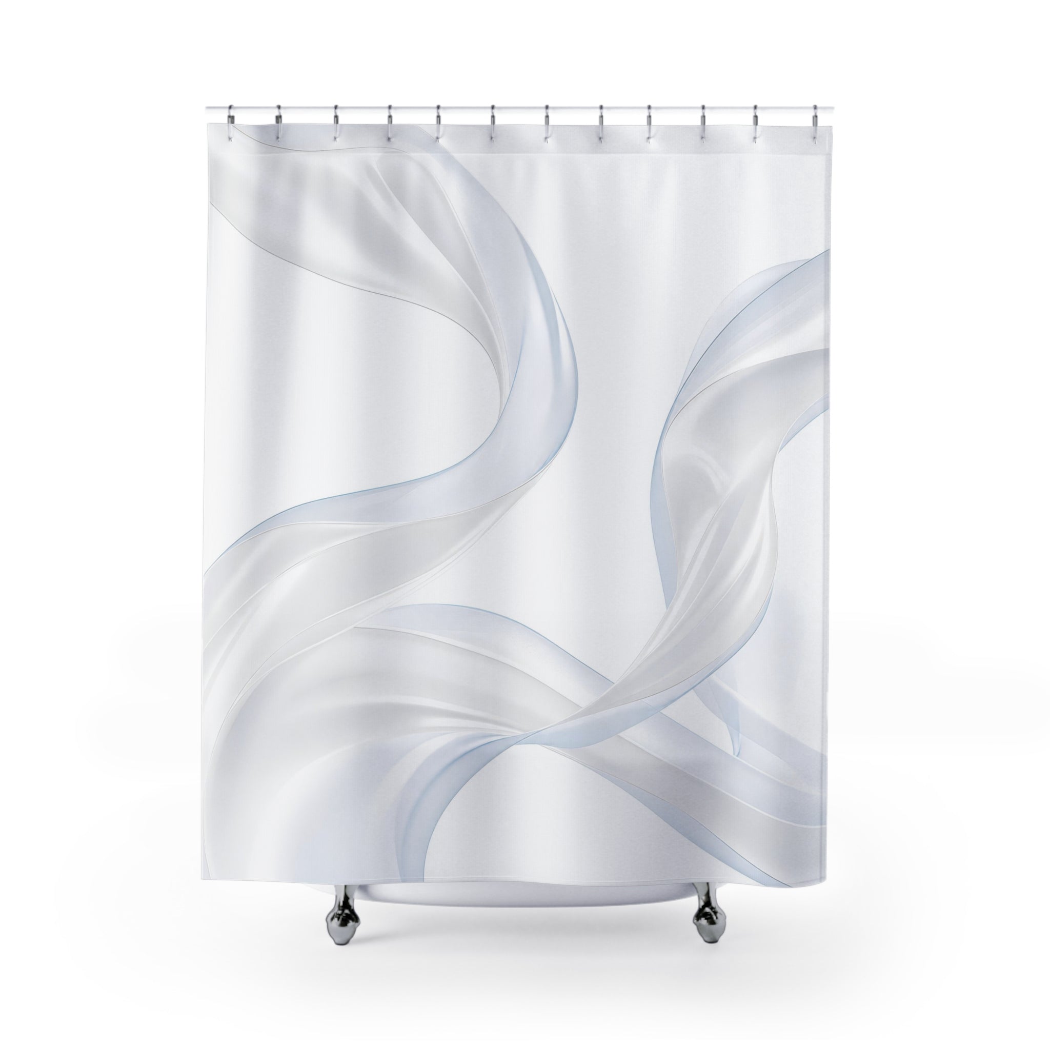White Shower Curtain, Modern Abstract Bath Decor, Soft Ribbon Pattern, Minimal Guest Bathroom Decor, Spa Neutral White Style Decor