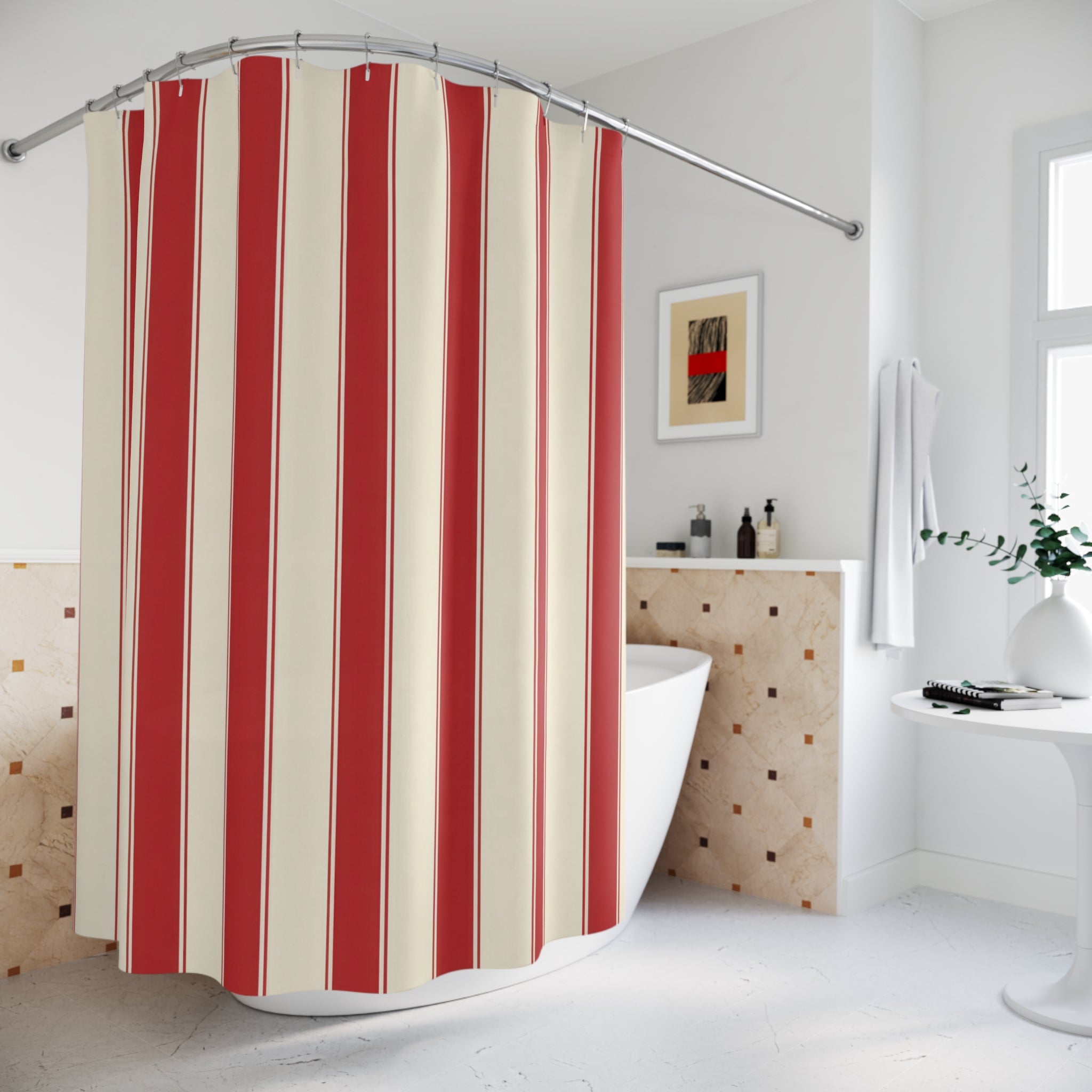 Red and White Regatta Stripe Shower Curtain: Pinline Resort