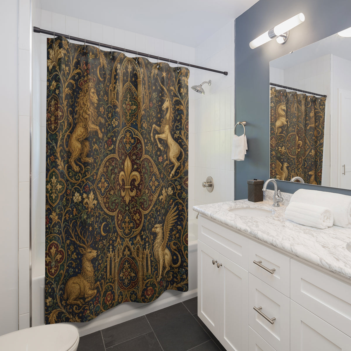 Medieval Shower Curtain: Heraldic Tapestry