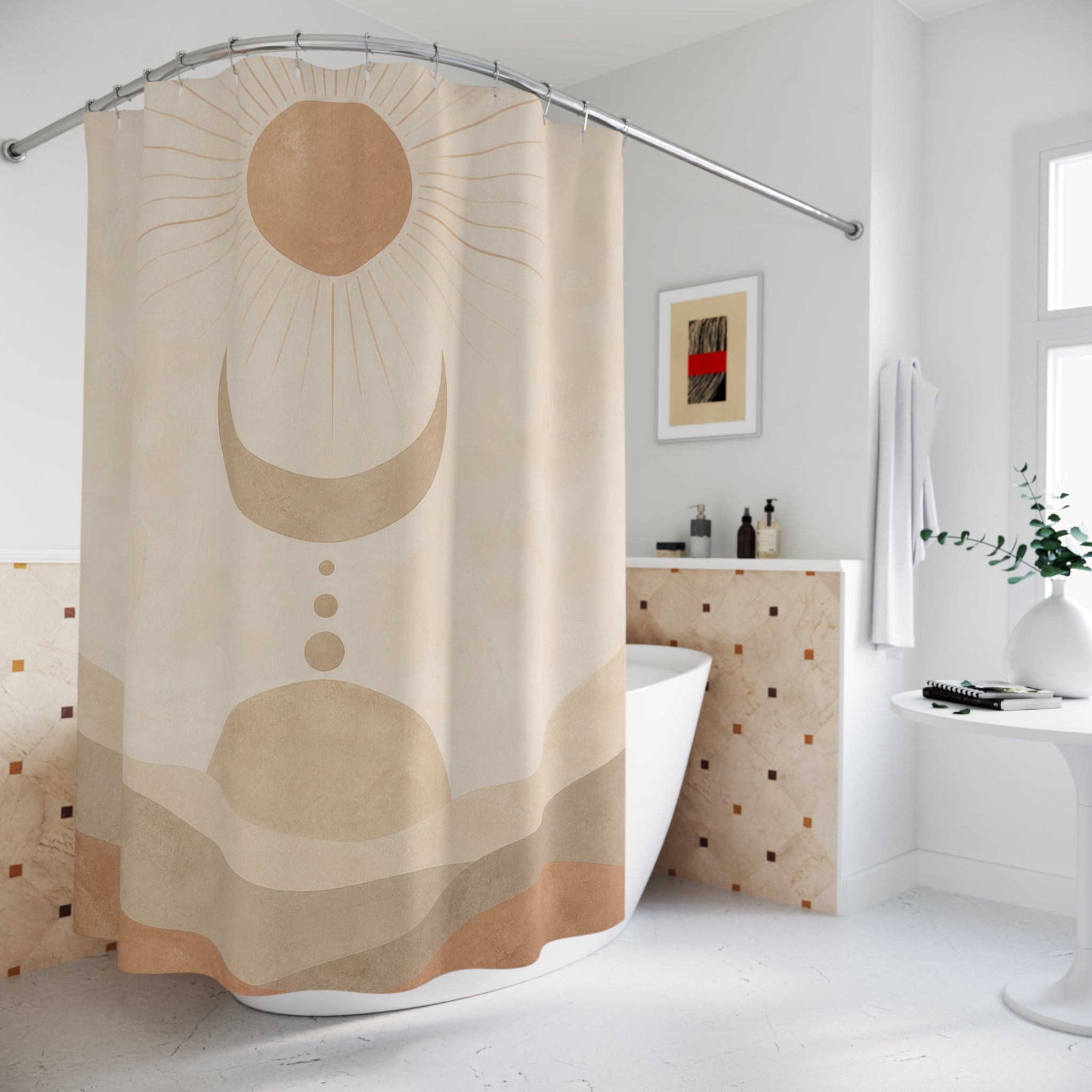 Beige Sun Moon Desert Shower Curtain