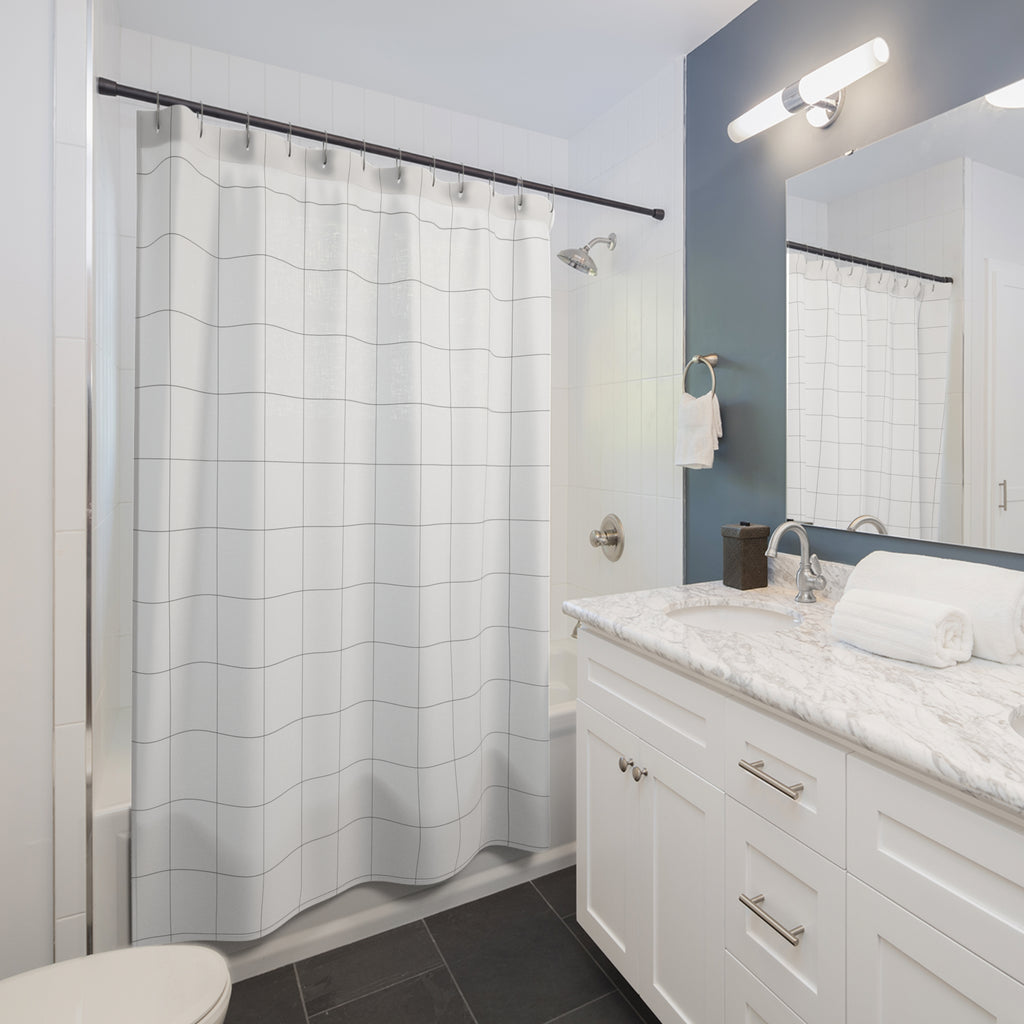 Black and White Windowpane Check Shower Curtain