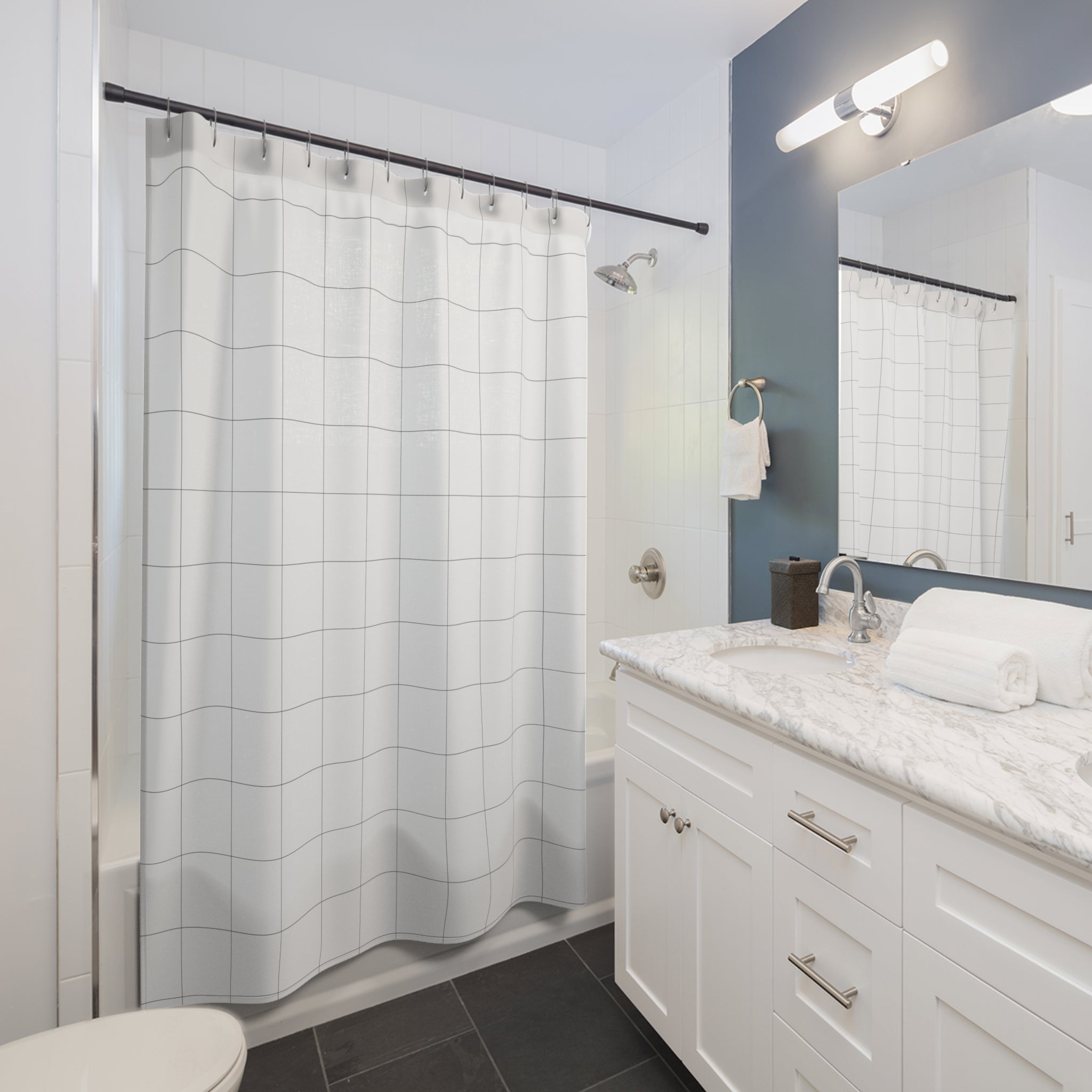 Black and White Windowpane Check Shower Curtain