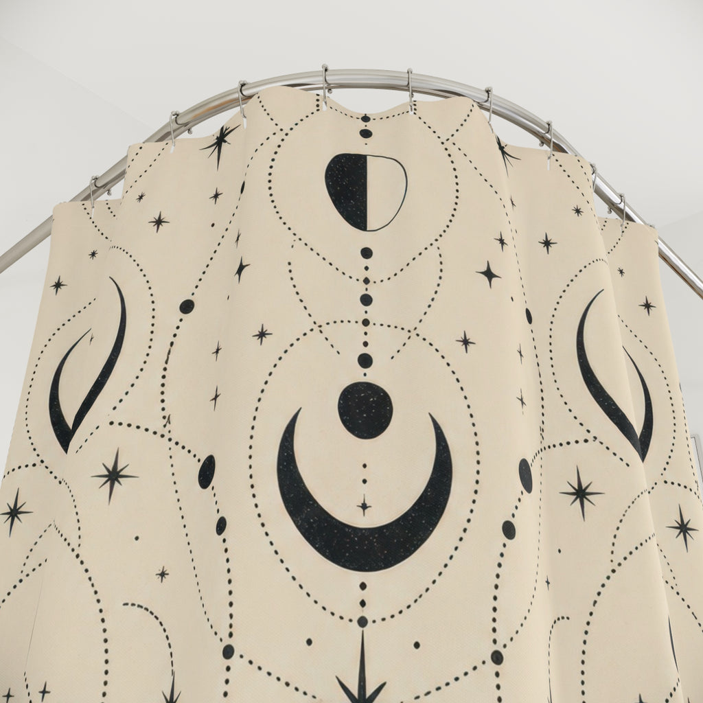 Black Cream Moon Phase Line Shower Curtain
