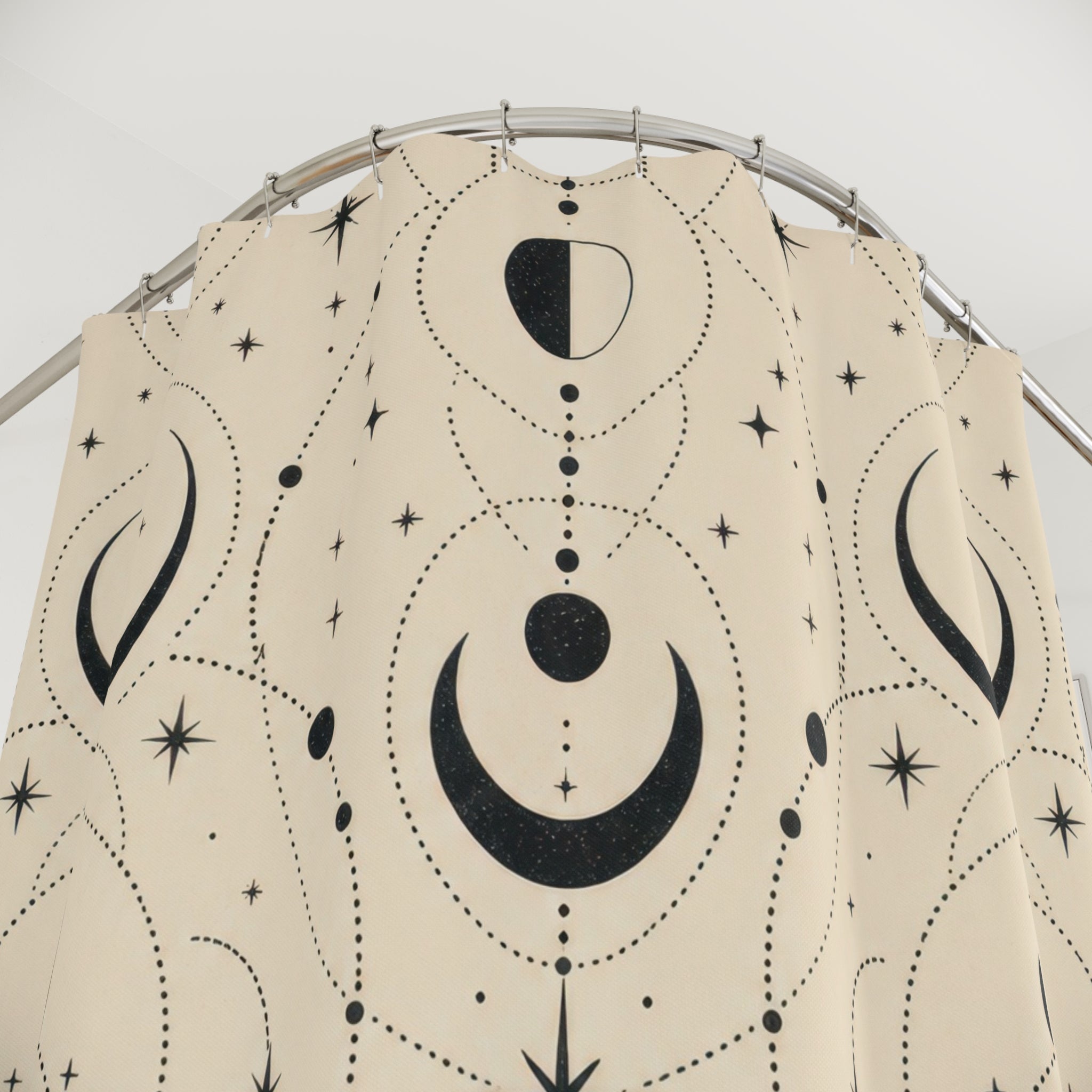 Black Cream Moon Phase Line Shower Curtain