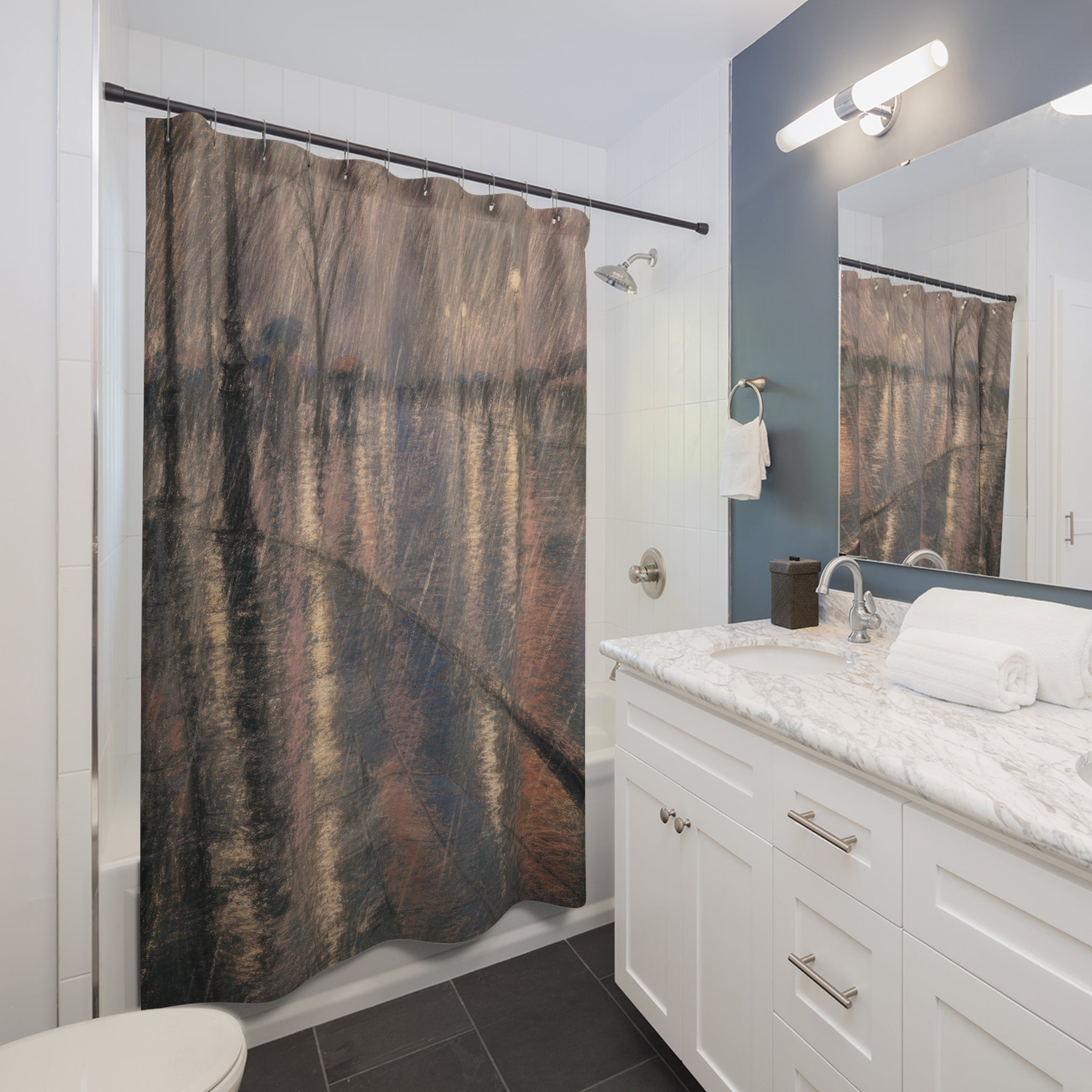 Soft Rainy Street Print Shower Curtain