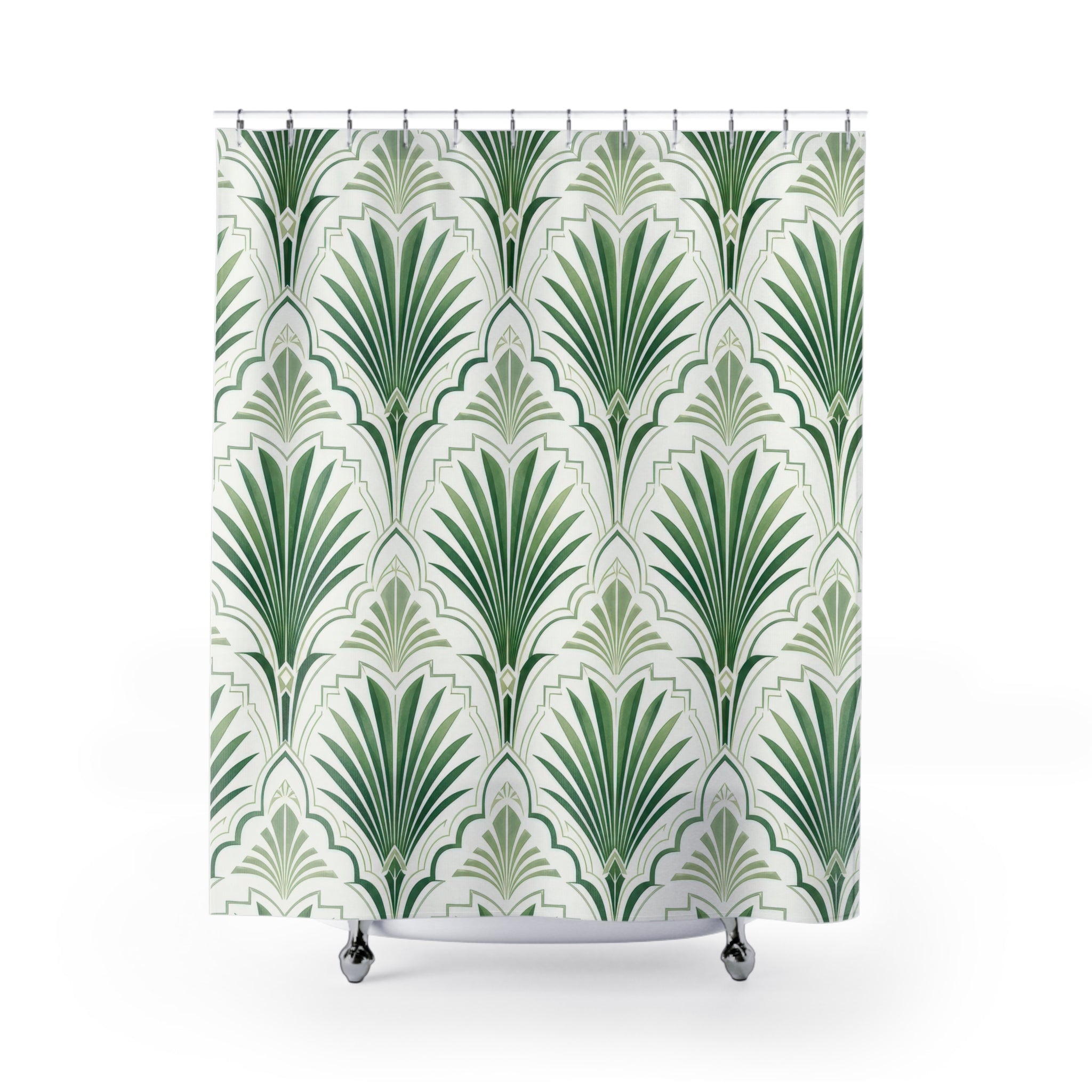 Green White Fan Arch Shower Curtain