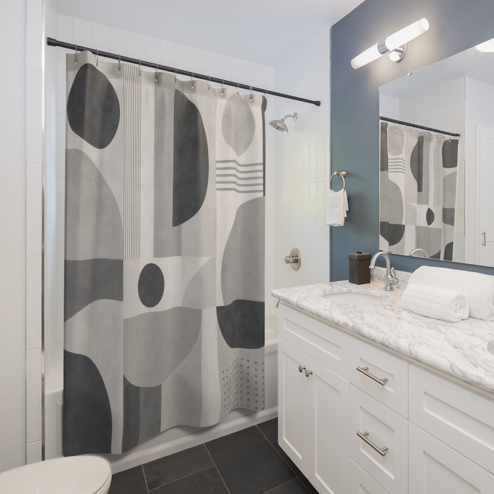 Gray Black Circle Block Shower Curtain