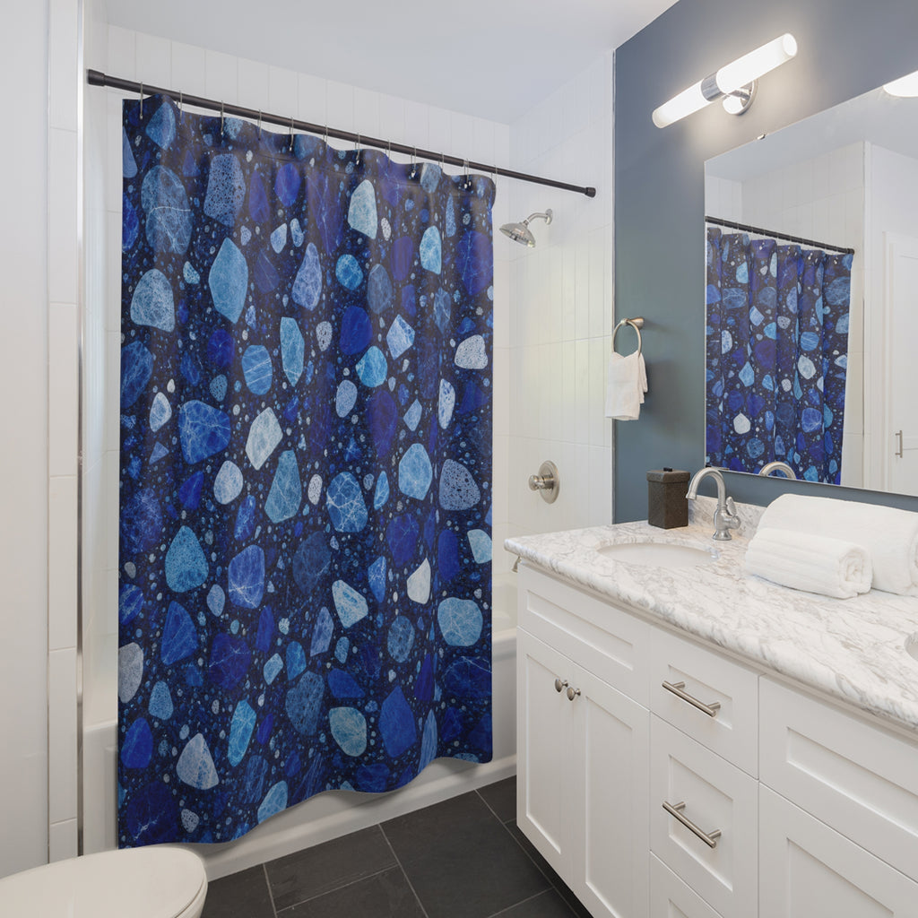 Blue Terrazzo Shower Curtain, Navy Blue Modern Bathroom Decor, Terrazzo Pattern Bath Curtain, Guest Bath Decor, Small Bathroom Decor