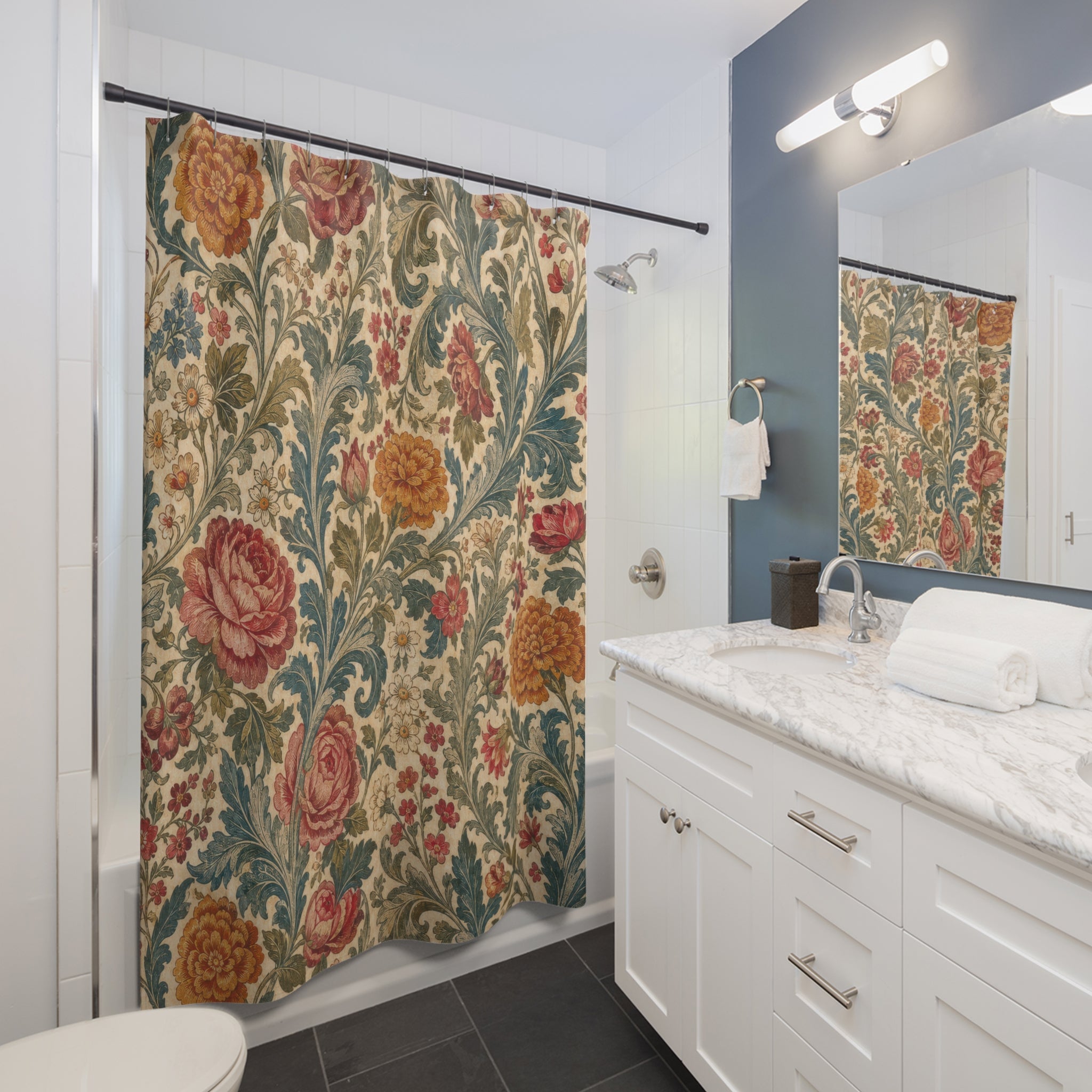 Arts and Crafts Rose Vine Shower Curtain