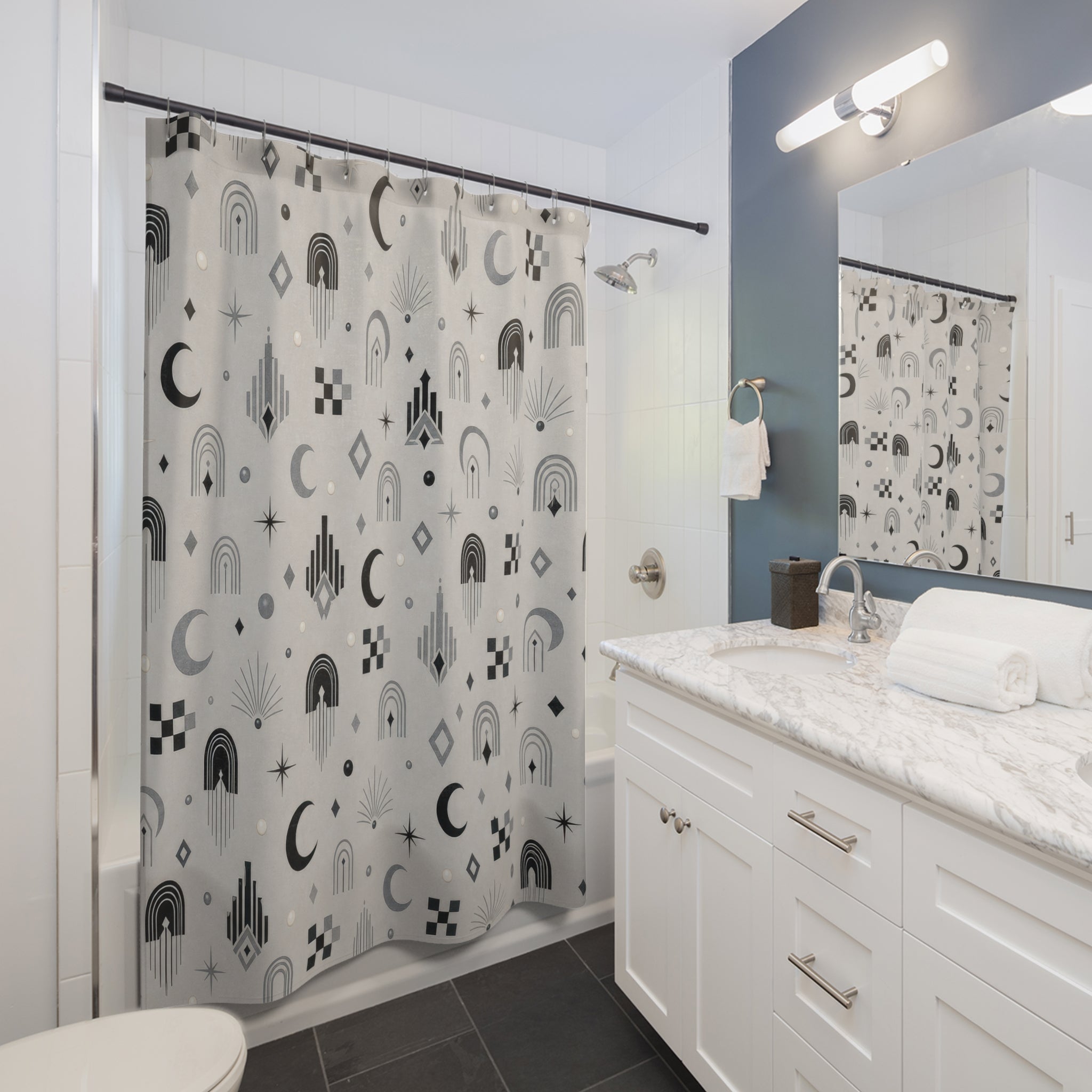 Deco Black Silver Geometric Shower Curtain