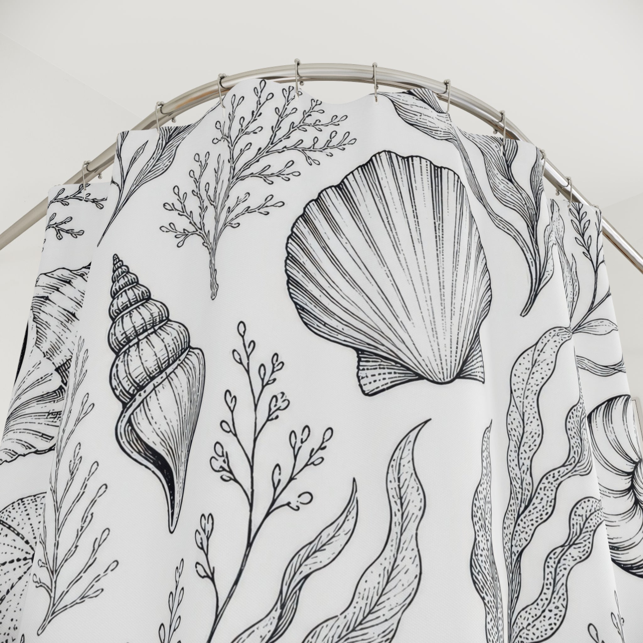 Black White Coastal Coral Shower Curtain