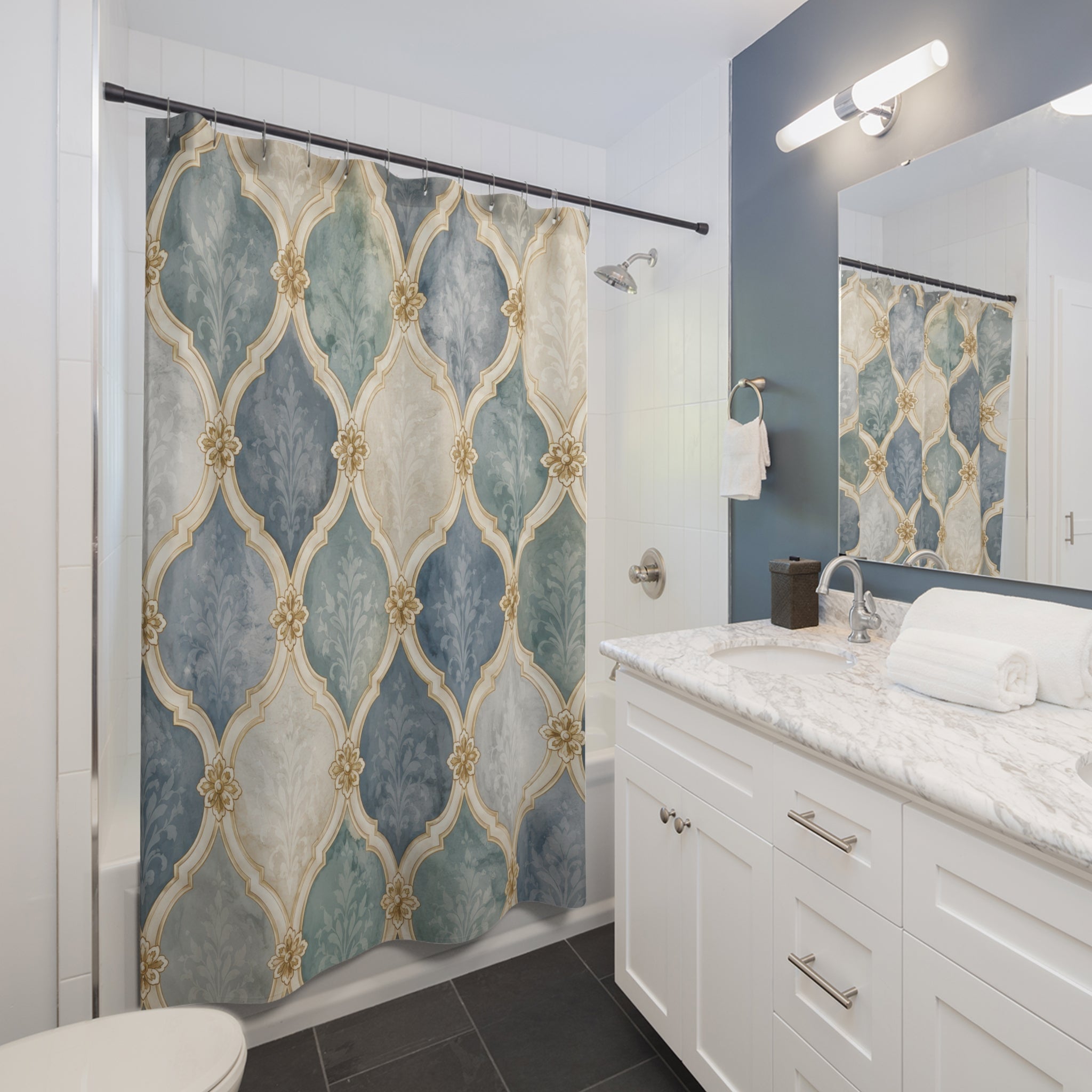 Lattice Shower Curtain: Blue Green Trellis