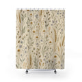 Farmhouse Shower Curtain, Rustic Botanical Bath Decor, Wheat Wildflower Pattern, Country Guest Bathroom Decor, Cream Meadow Style Decor