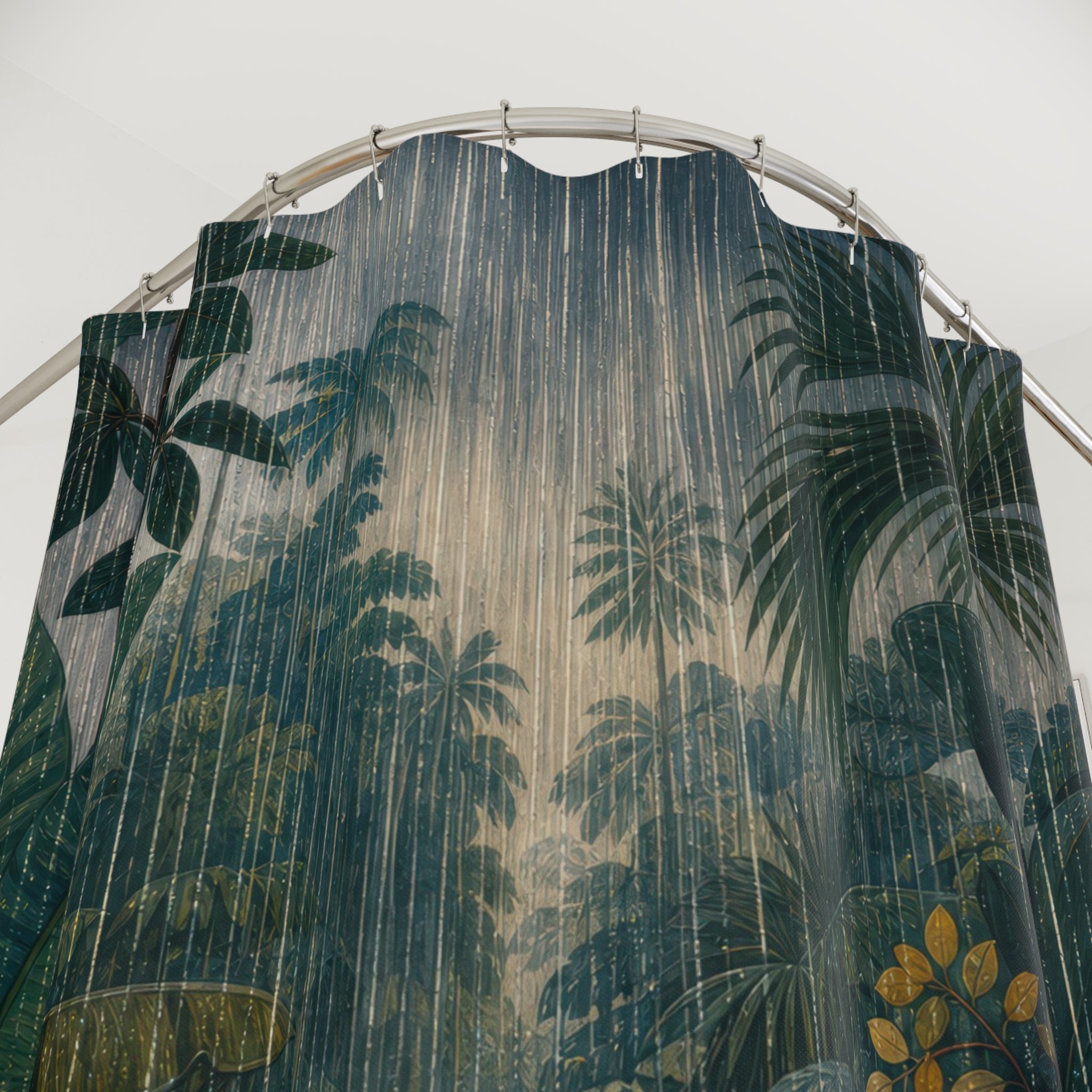 Jungle Rain Botanical Print Shower Curtain