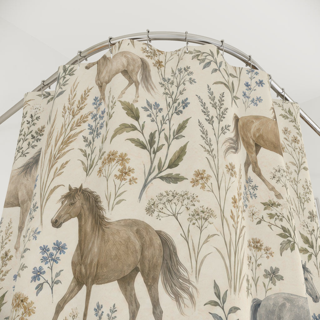 Country Horse Botanical Shower Curtain