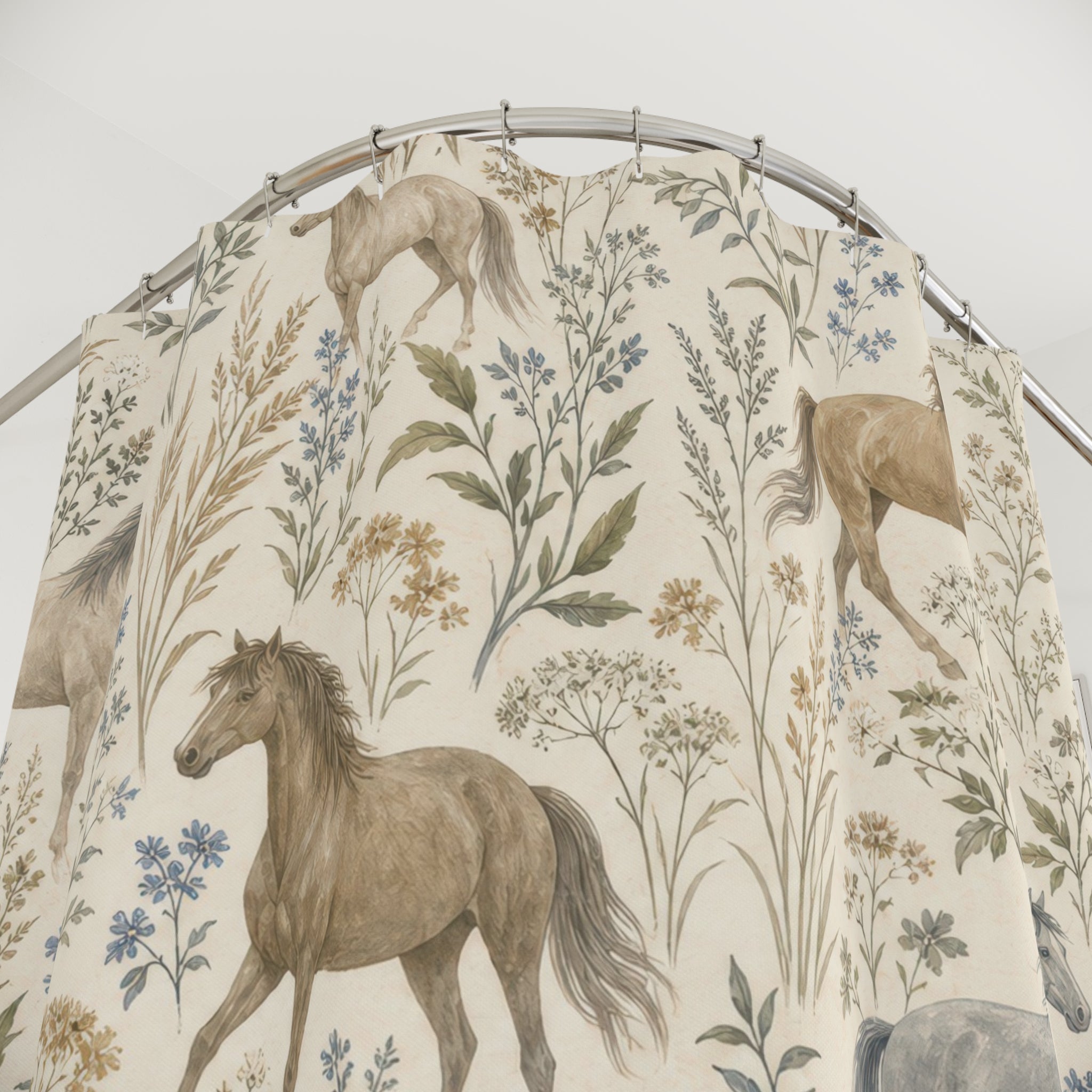 Country Horse Botanical Shower Curtain