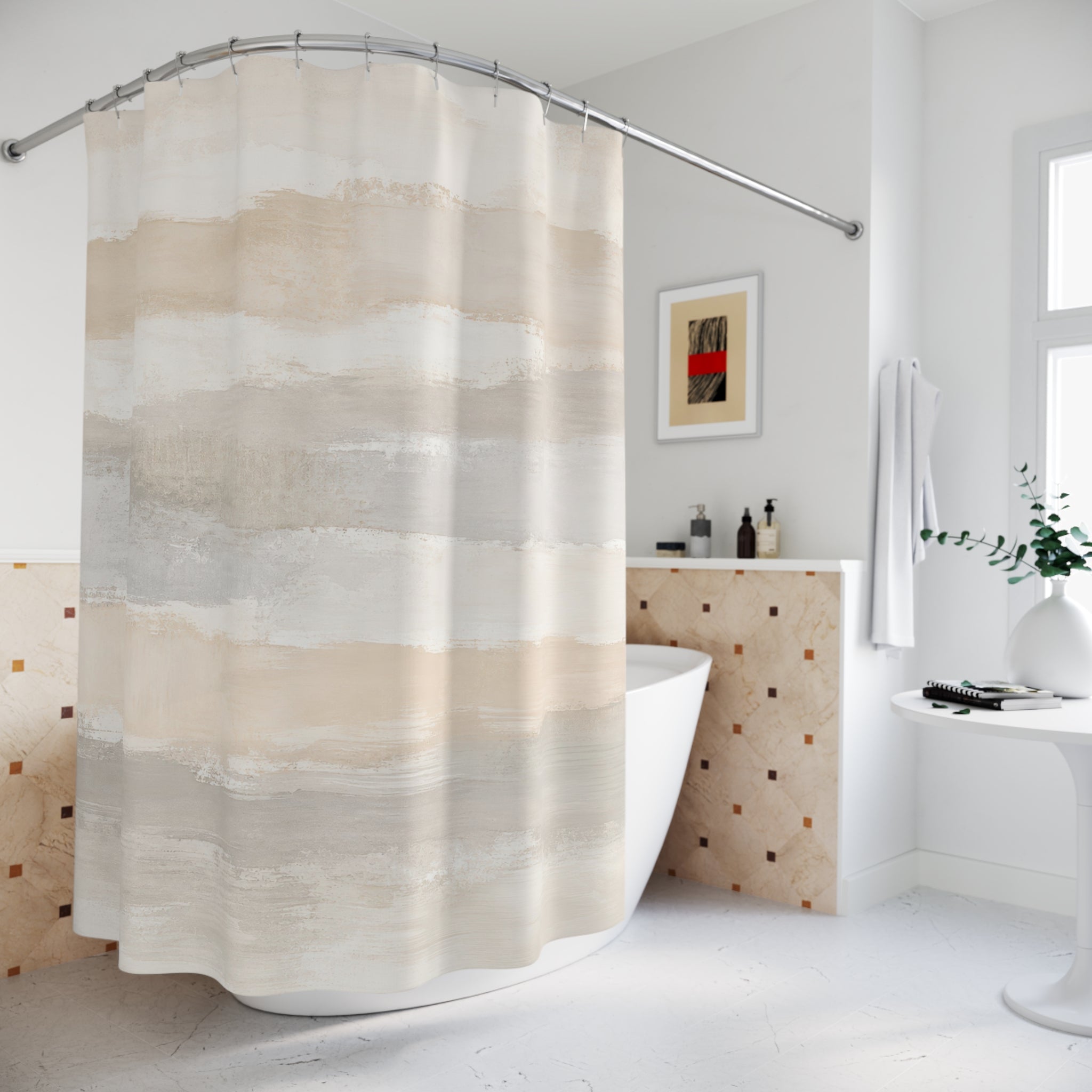 Beige Cream Abstract Horizon Bands Shower Curtain