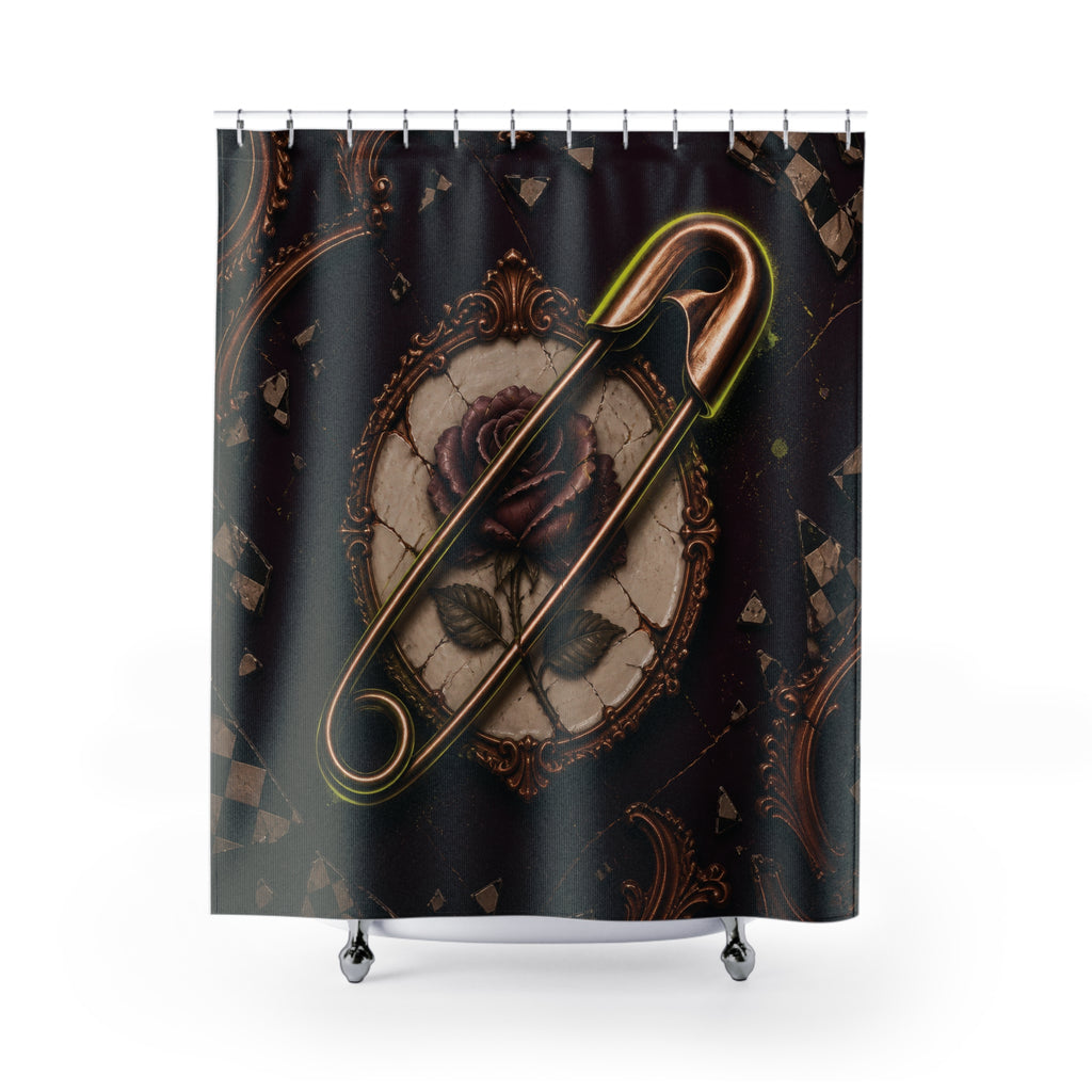 Alternative Punk Rose Safety Pin Shower Curtain