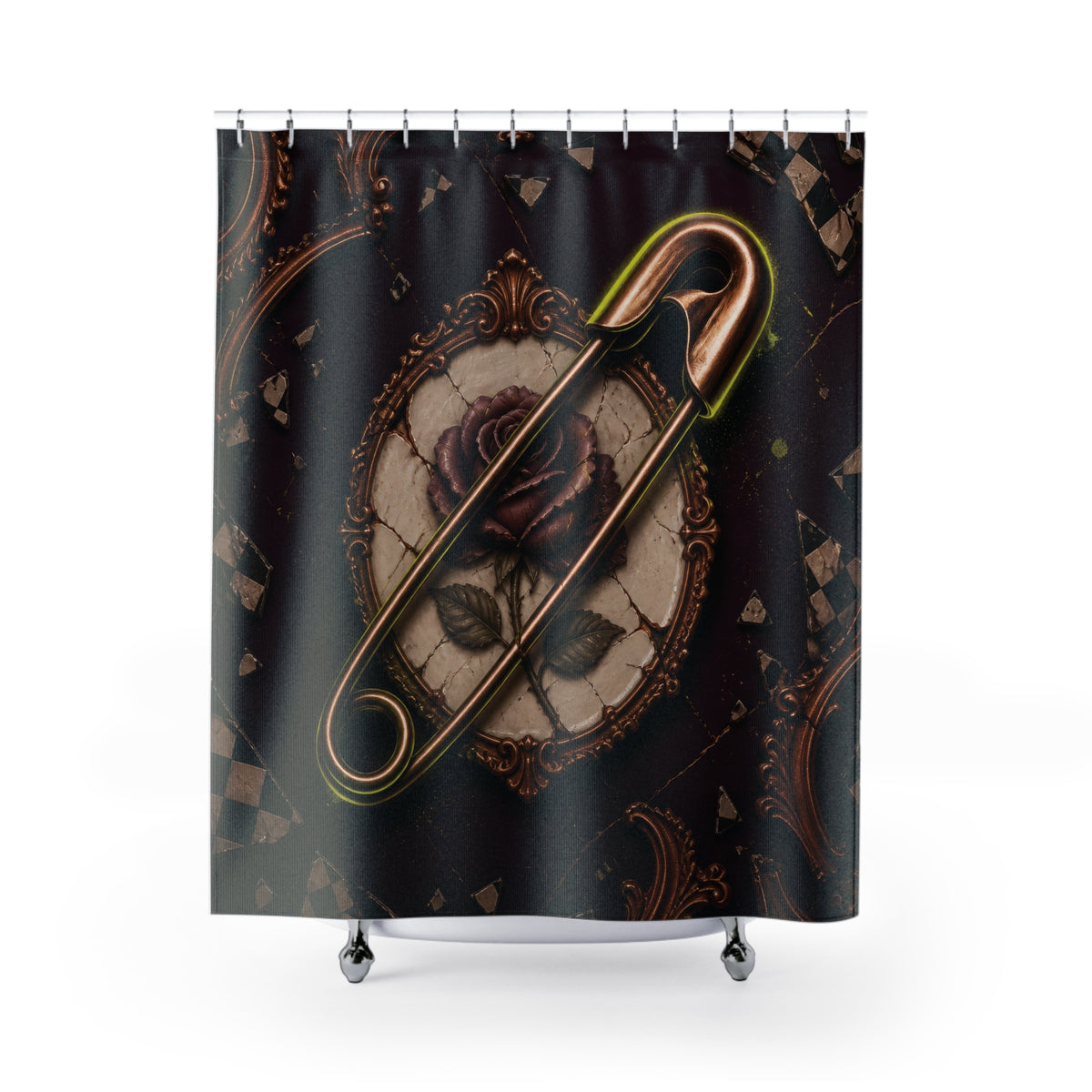 Alternative Punk Rose Safety Pin Shower Curtain