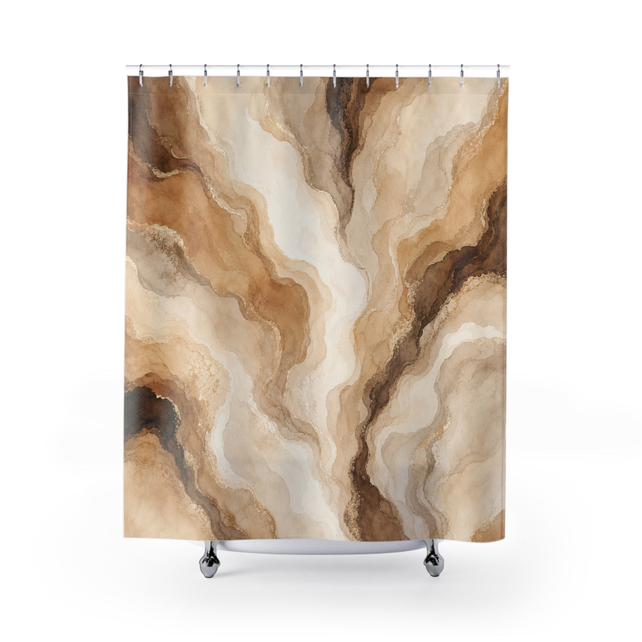 Brown Beige Abstract Stone Shower Curtain