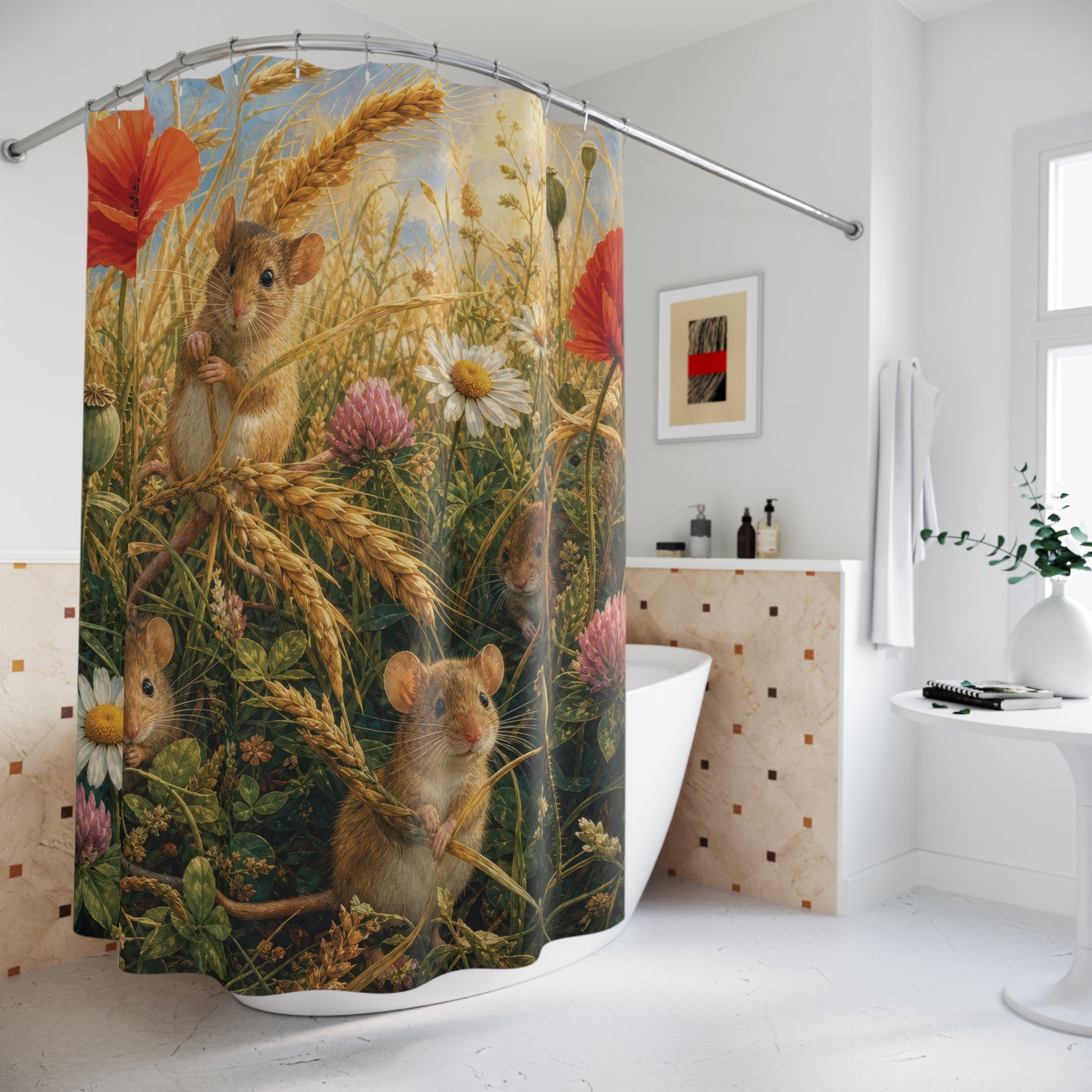 Field Mouse Shower Curtain: Cute Wildflower Garden