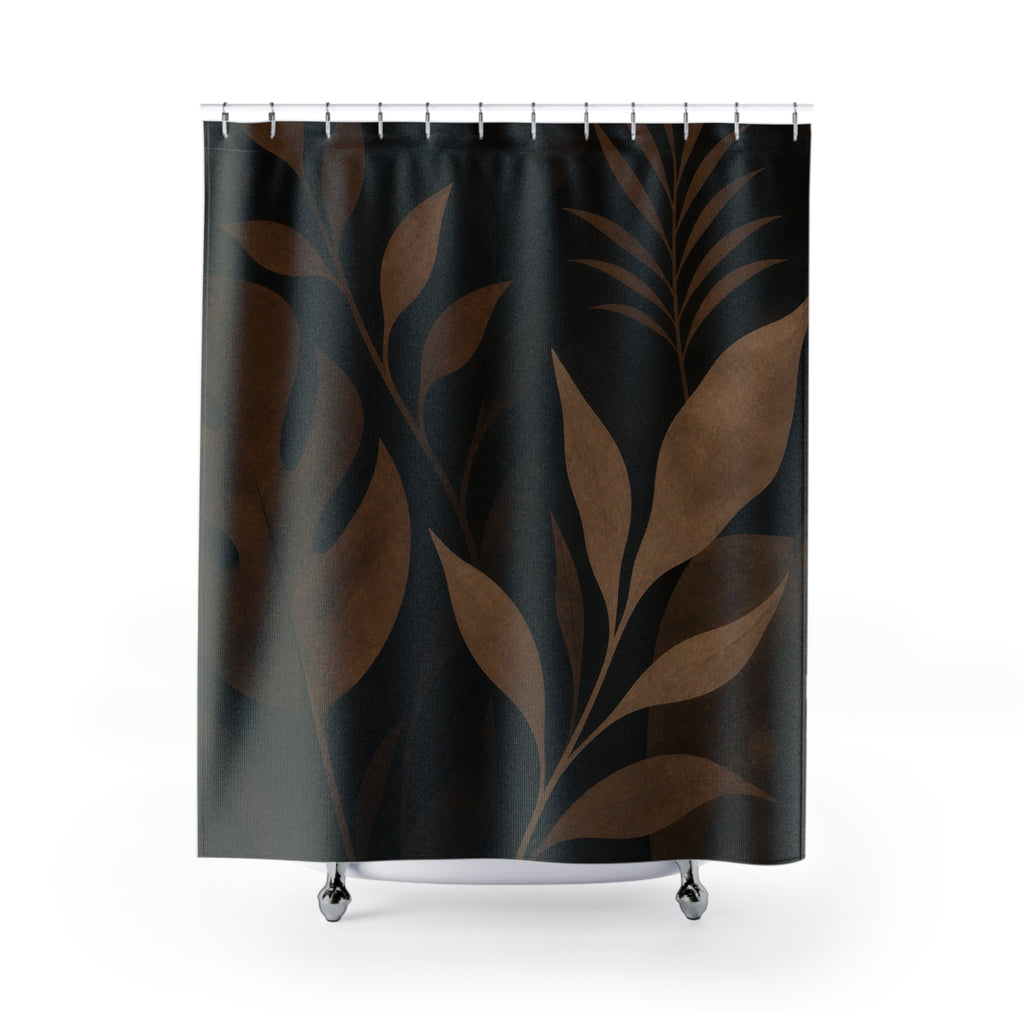 Black Brown Botanical Silhouette Shower Curtain