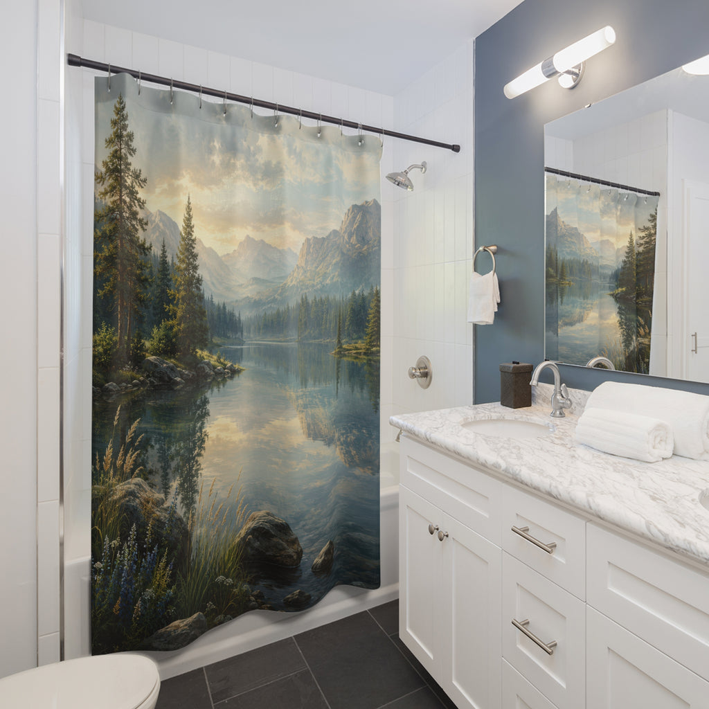 Mountain Lake Shower Curtain: Forest Nature