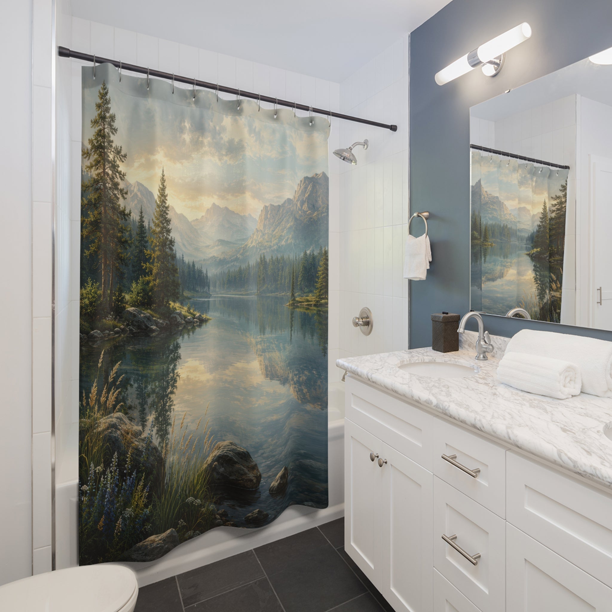 Mountain Lake Shower Curtain: Forest Nature