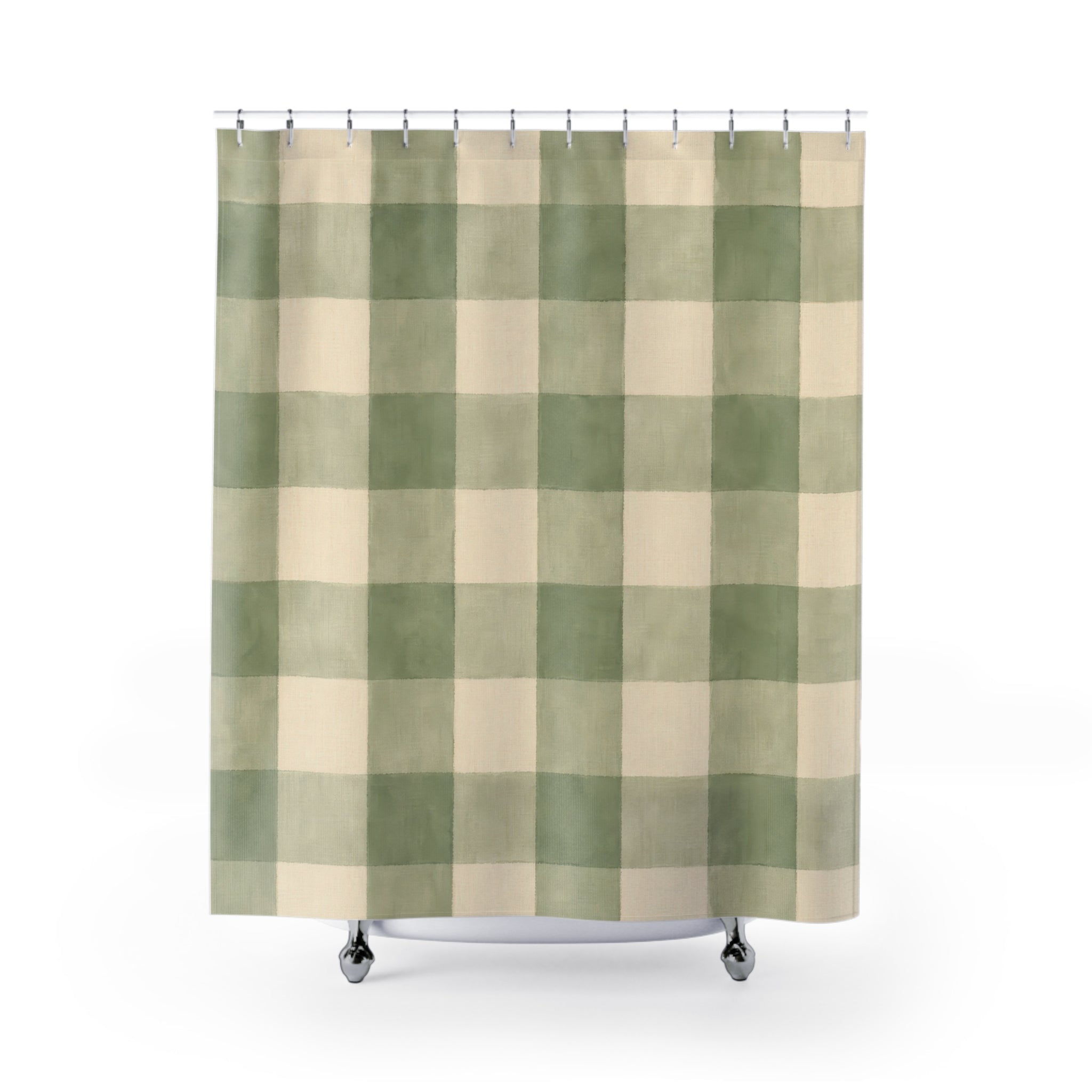Sage Green Cream Plaid Buffalo Check Shower Curtain