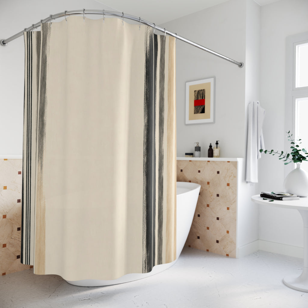 Ivory Beige Border Stripe Shower Curtain