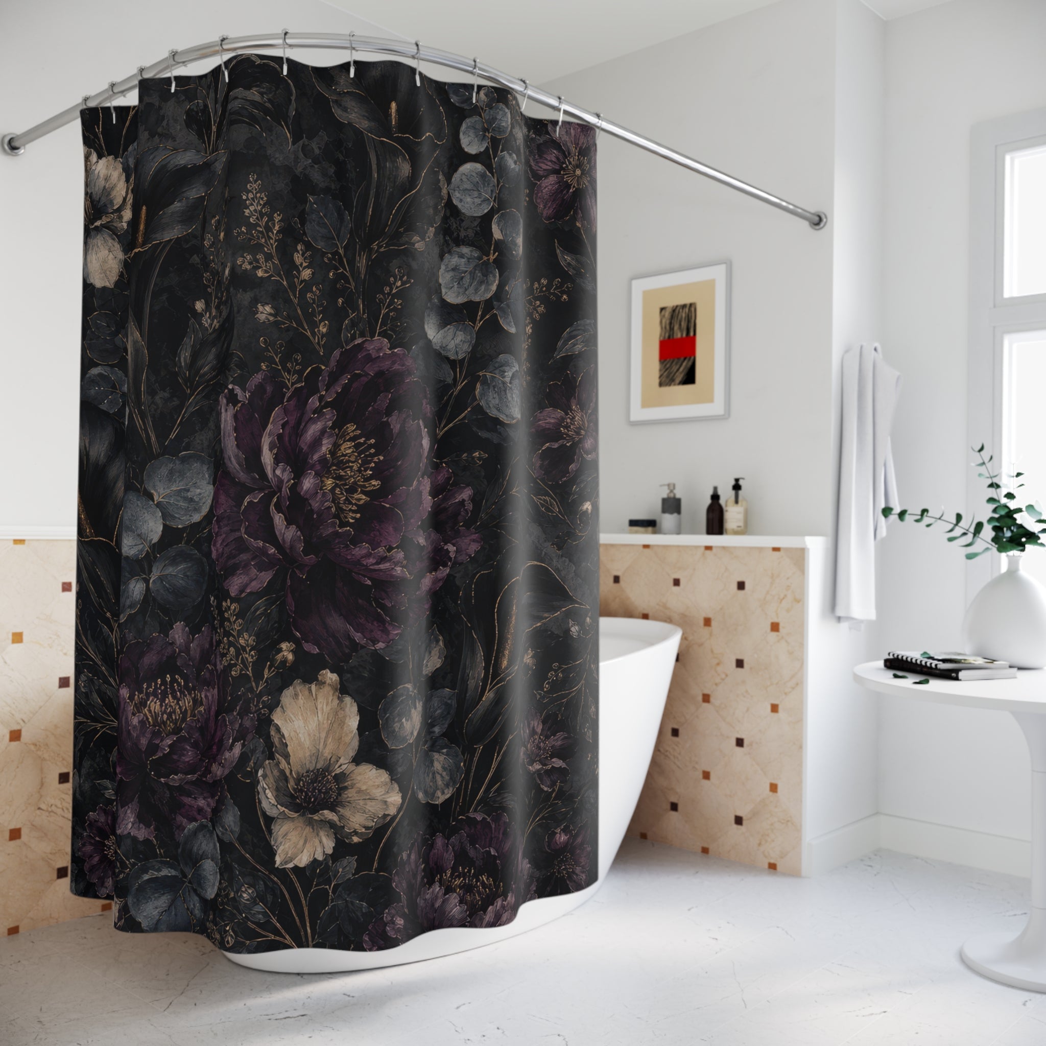 Purple Bouquet Botanical Shower Curtain