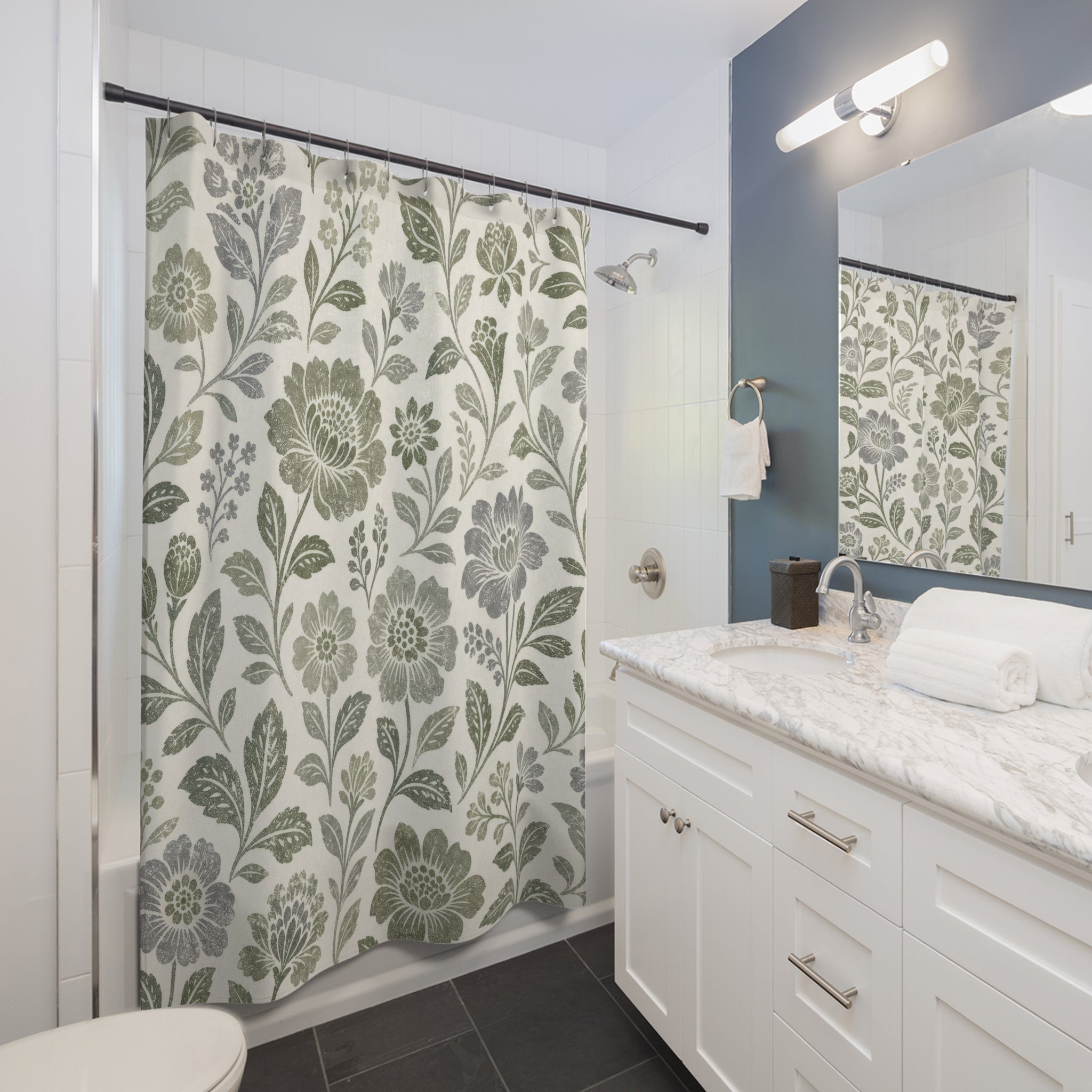 Green Floral Shower Curtain