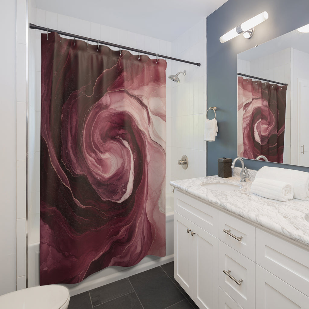 Burgundy Marble Spiral Shower Curtain