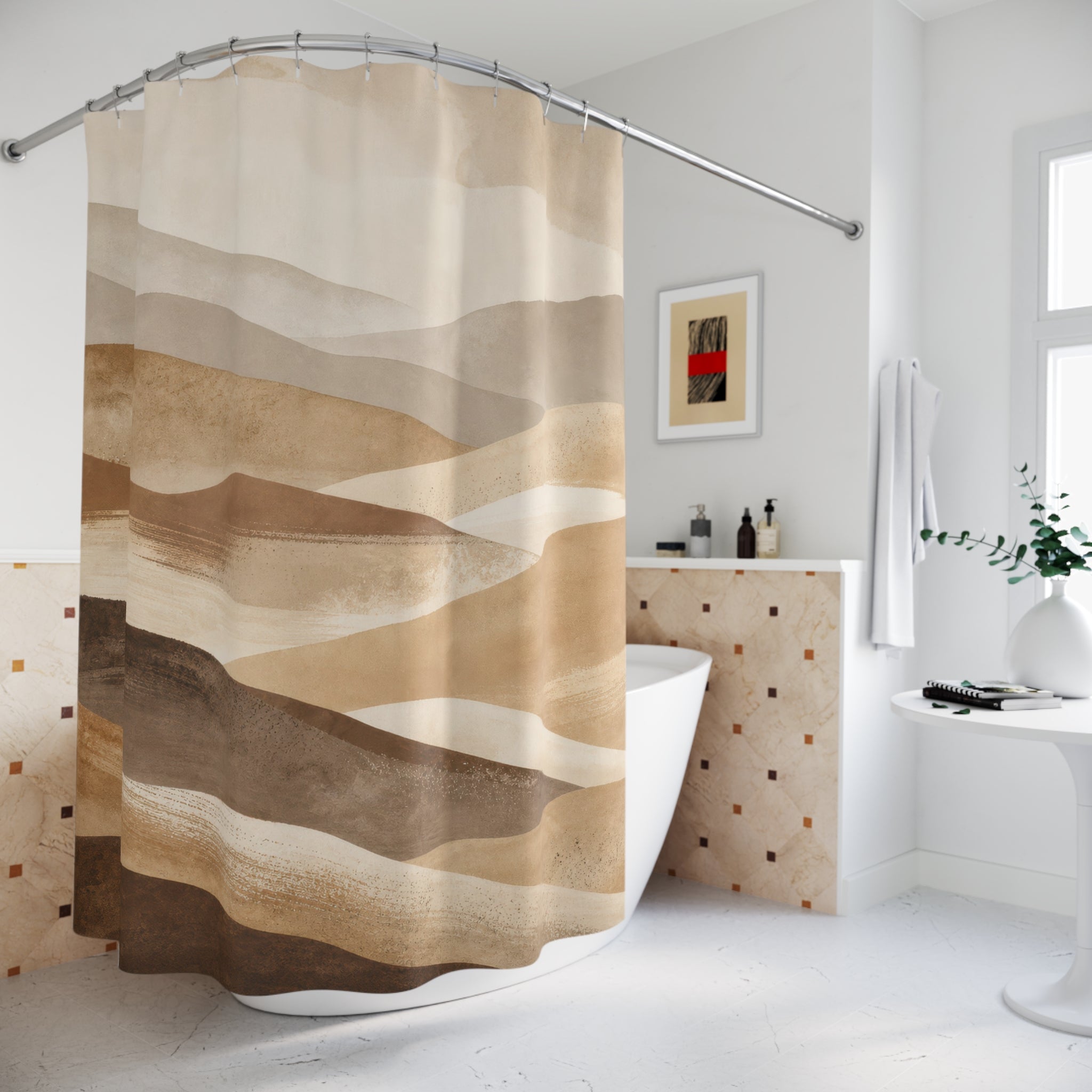 Brown Beige Watercolor Hills Shower Curtain