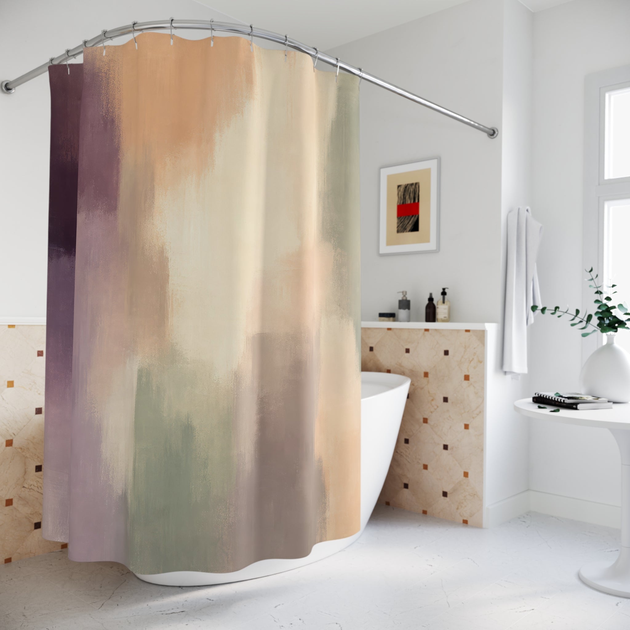 Plum Sage Pastel Abstract Brush Shower Curtain