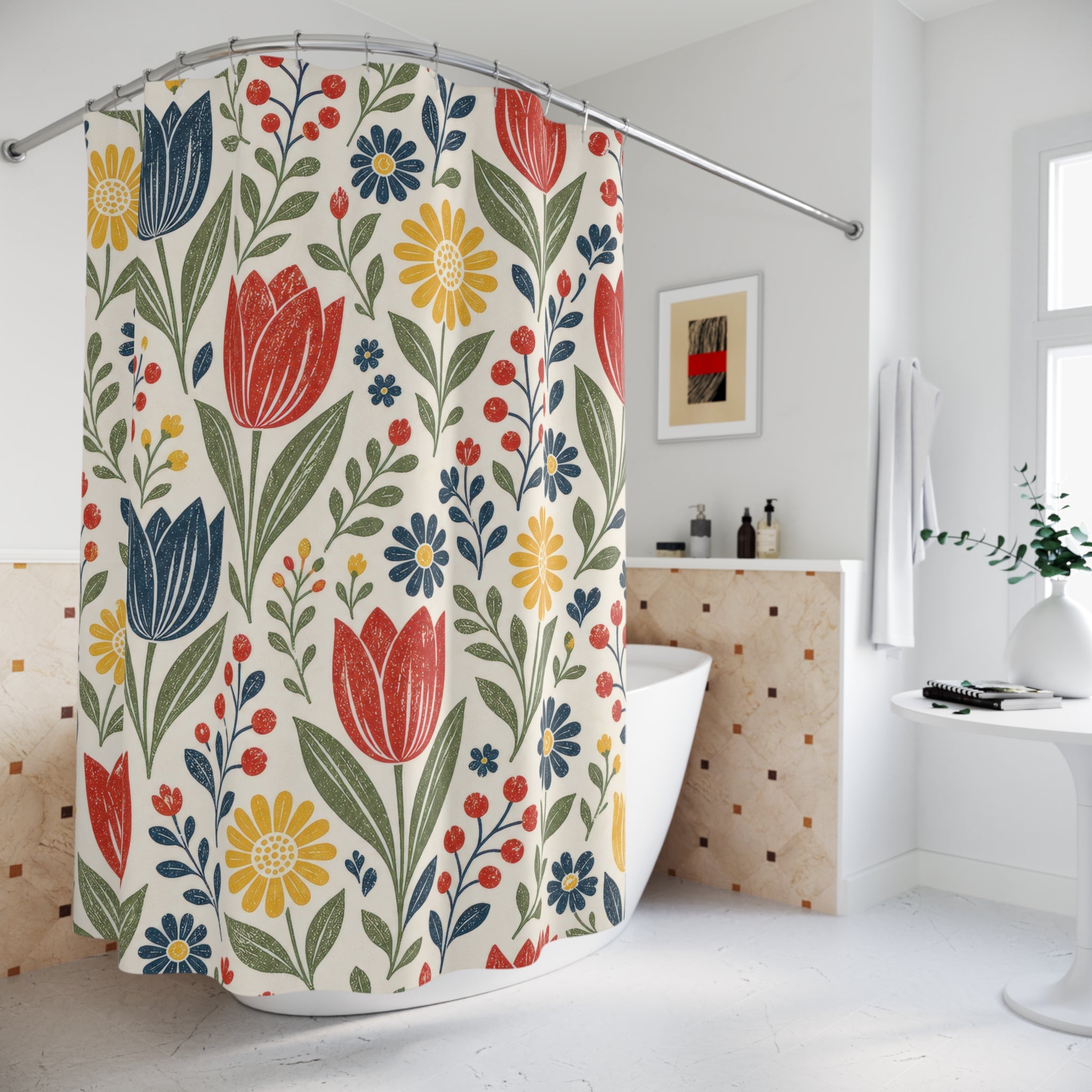 Folk Tulip Shower Curtain