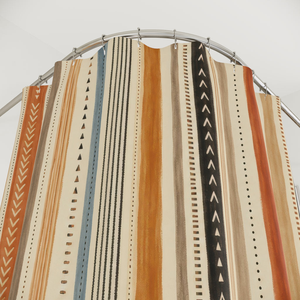 Terracotta Blue Triangle Diamond Stripe Shower Curtain