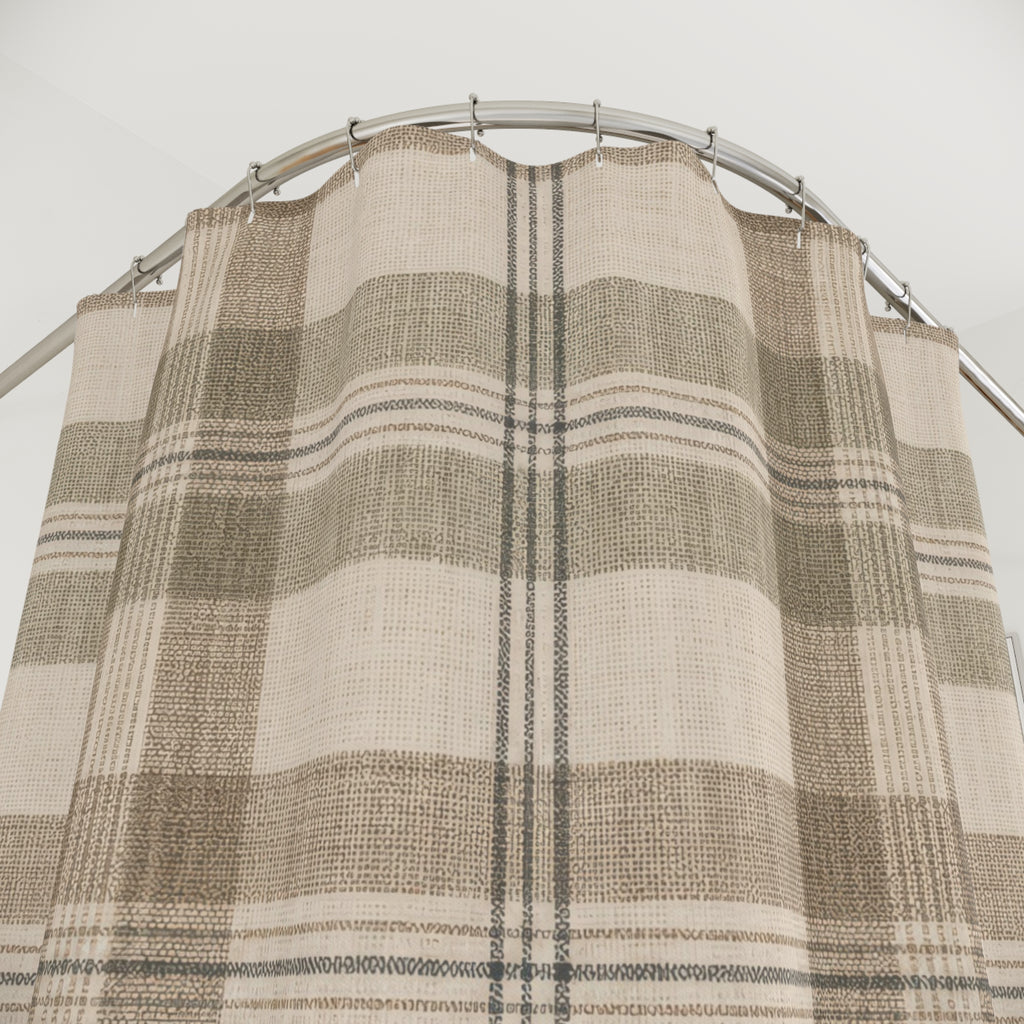 Mushroom Sage Plaid Shower Curtain