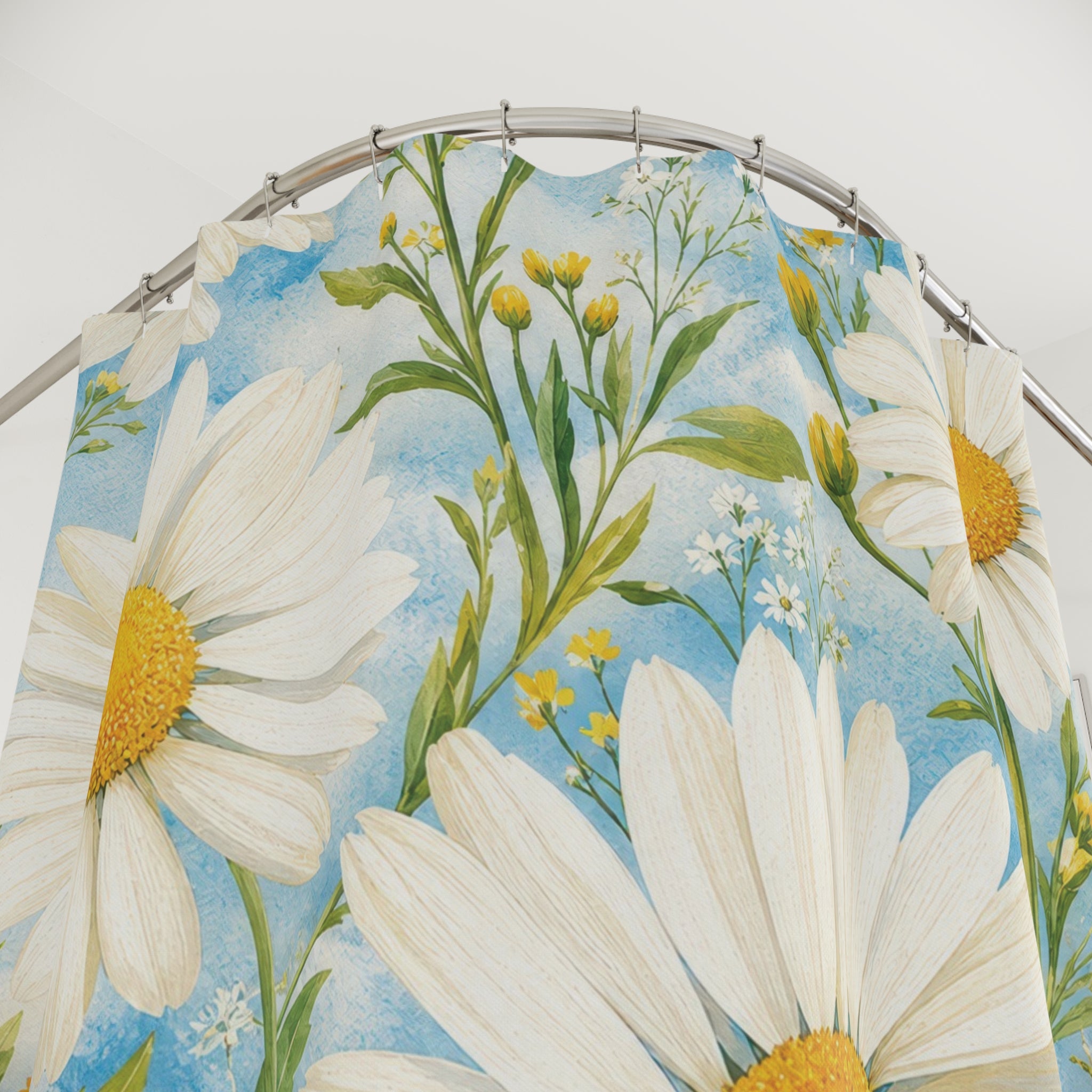 Daisy Shower Curtain: White Yellow Floral Pattern