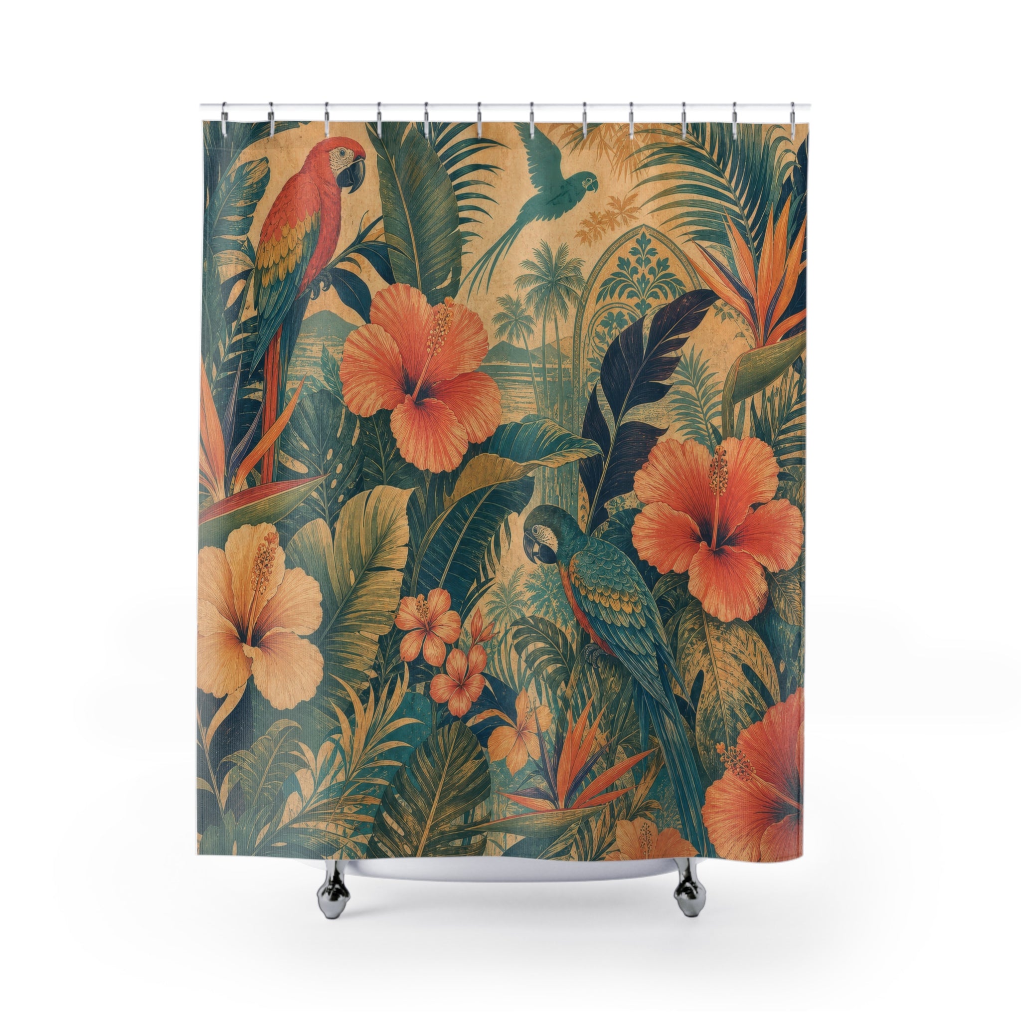 Vintage Tropical Floral Shower Curtain
