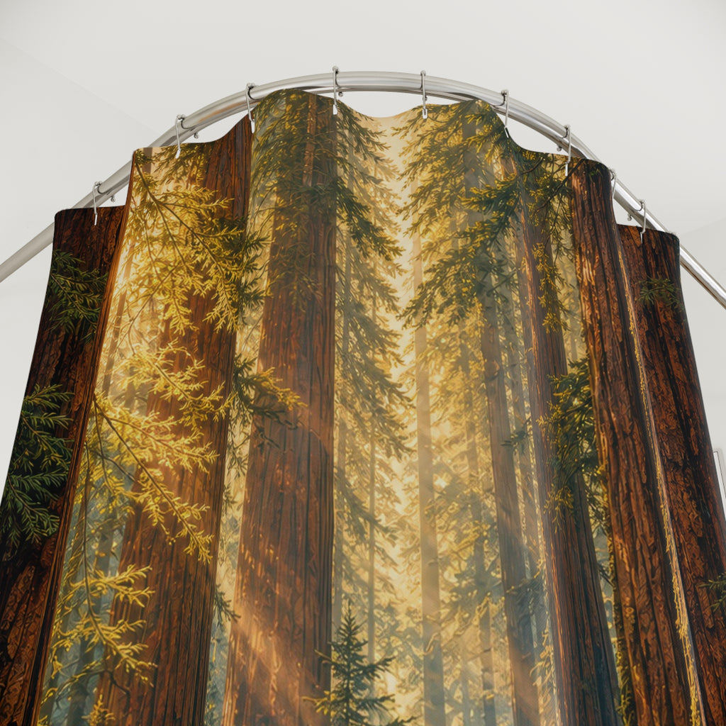 Unique Forest Shower Curtain, Redwood Tree Path Art, Green Woodland Bathroom Decor, Cabin Nature Wall Decor Guest Bath Gift For Home