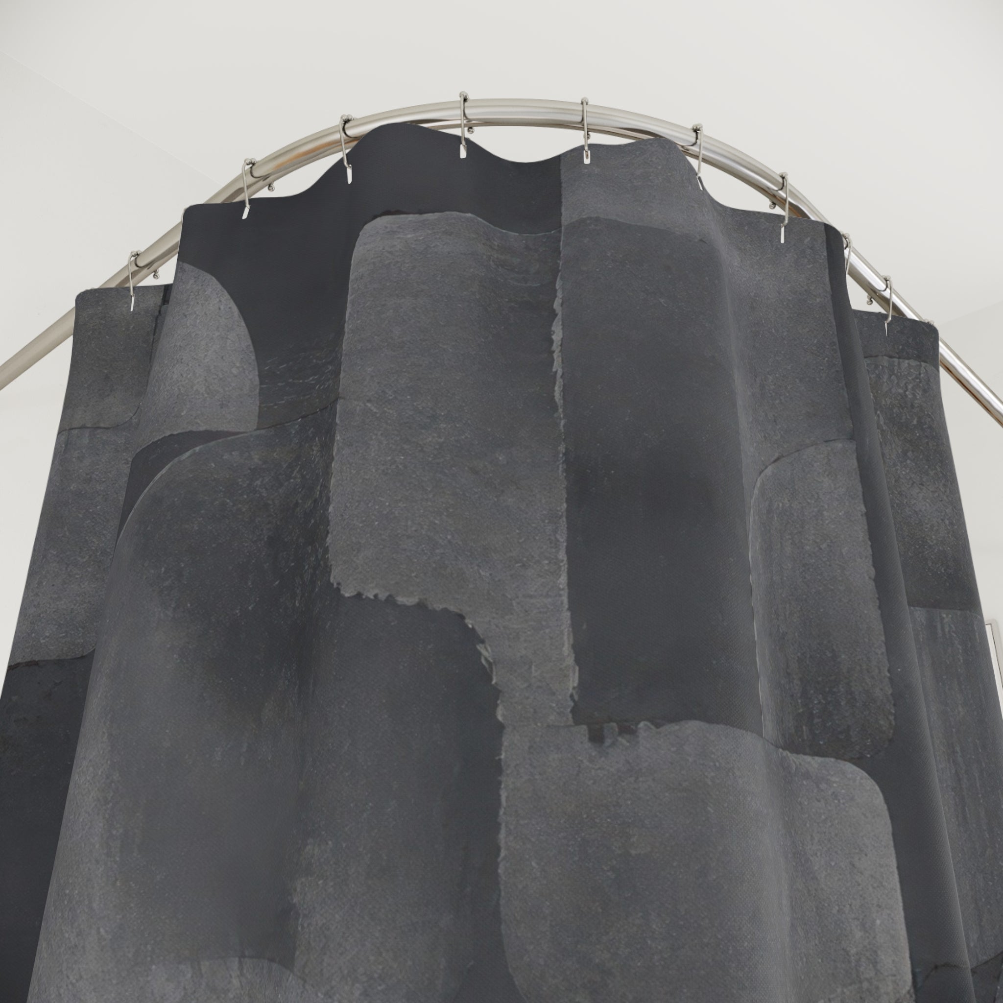 Abstract Shower Curtain, Gray Geometric Bath Decor, Rounded Block Pattern, Modern Neutral Guest Bathroom Decor, Dark Modern Gray Style