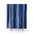 Navy Cobalt Watercolor Vertical Bands Shower Curtain