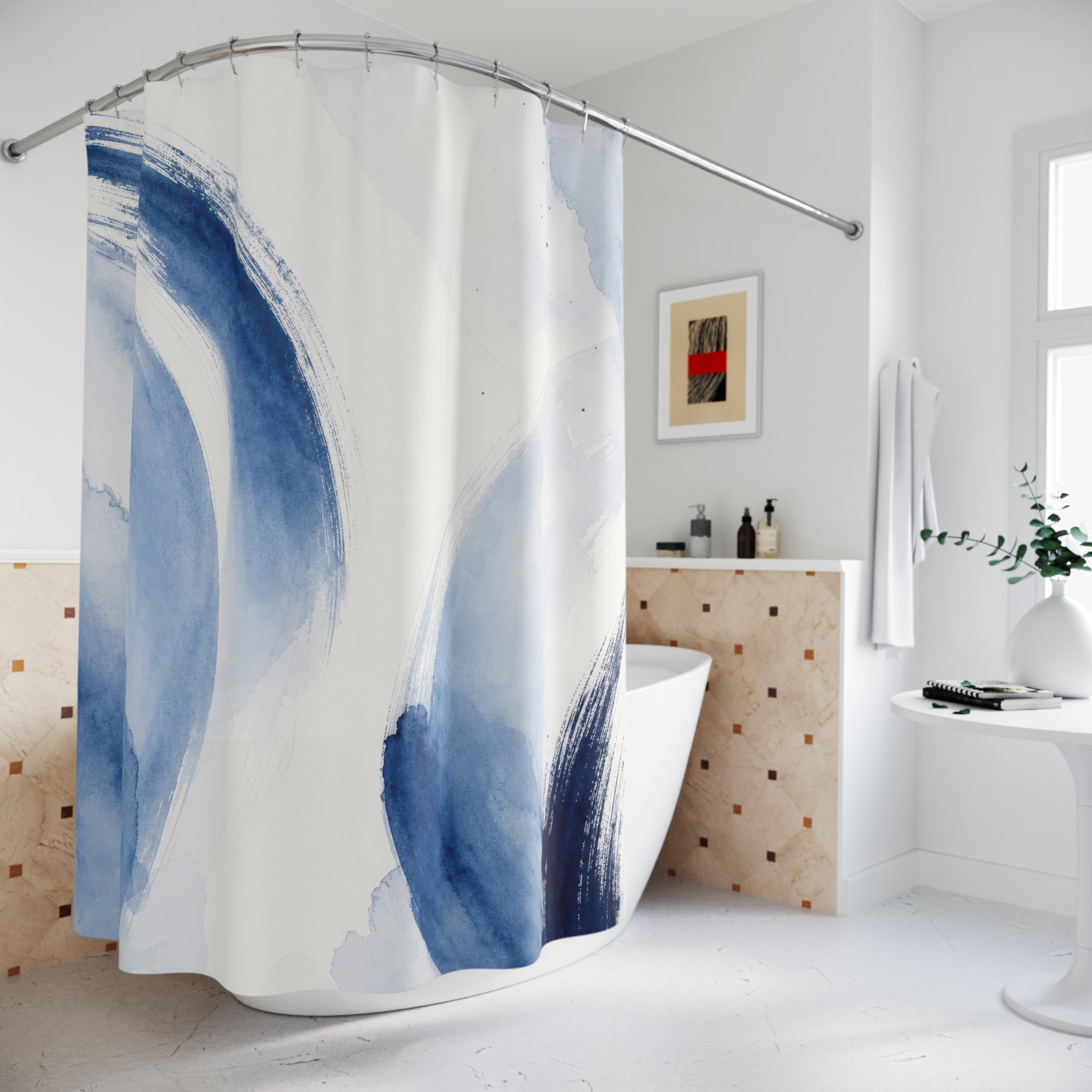 Blue Abstract Brush Shower Curtain