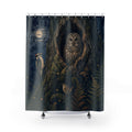 Barred owl woodpecker and wren at an oak hollow shower curtain with full front view