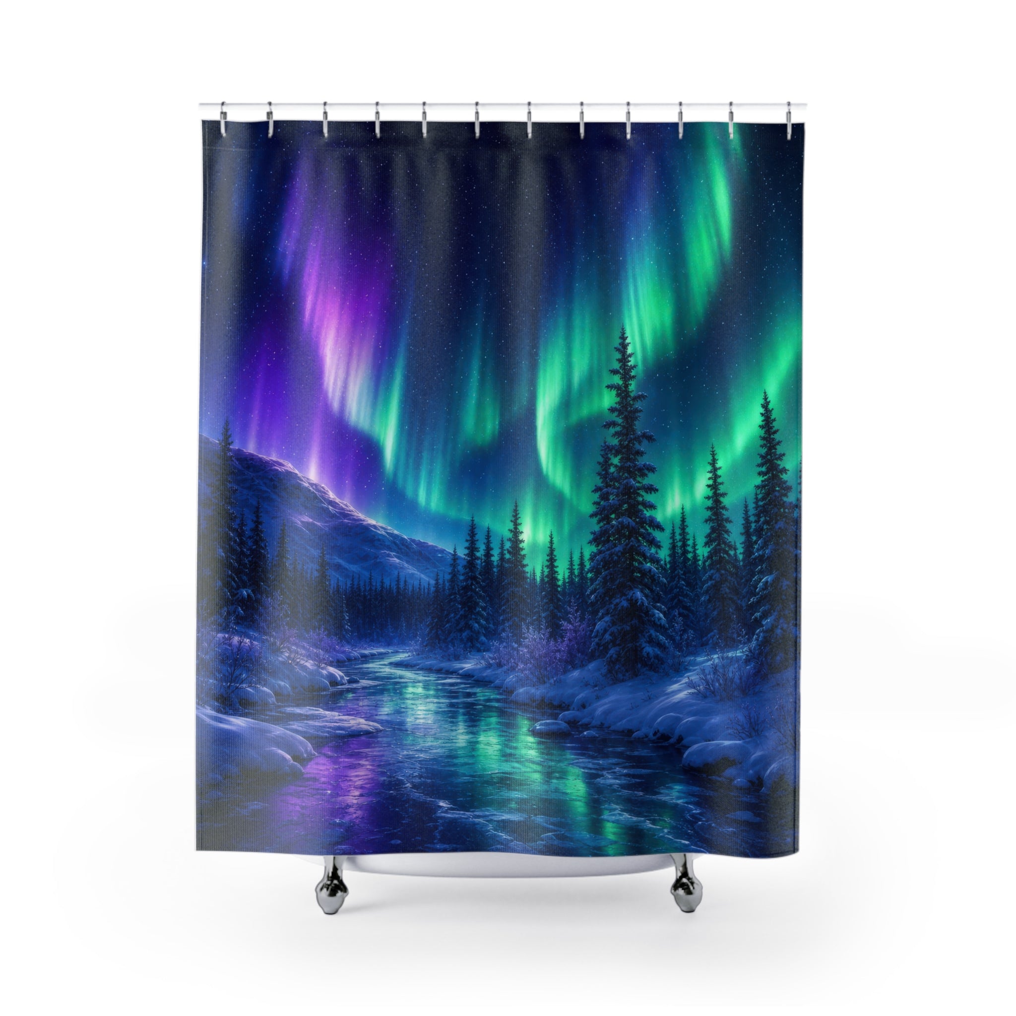 Aurora Snowy Boreal River Shower Curtain